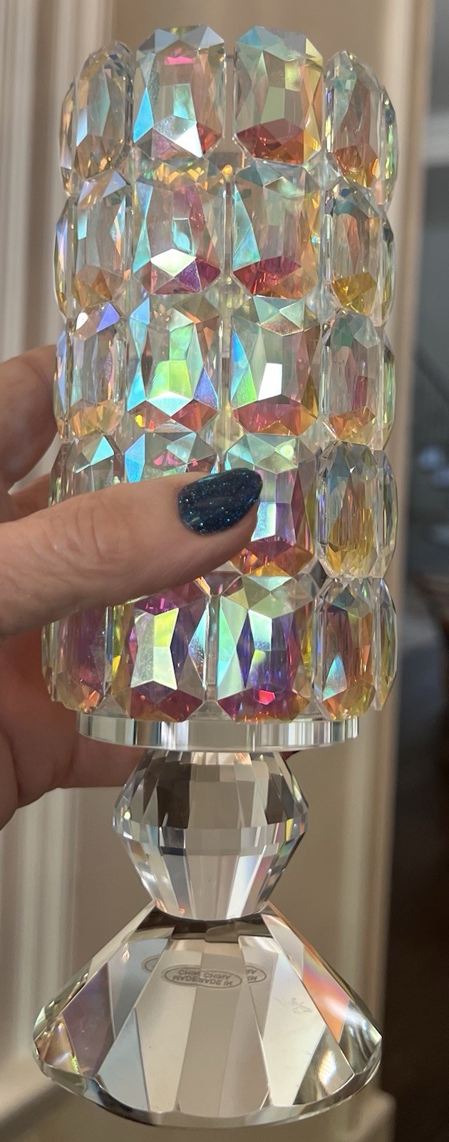 Pair of matching Table Top Decor Crystal Glass Candle Holders 8″H x 2 3/4″ D EUC
