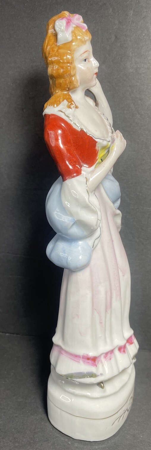 Baroque Rococo Lady Ceramic Porcelain Figurine Panniers Corset Gown Ringlets 10”