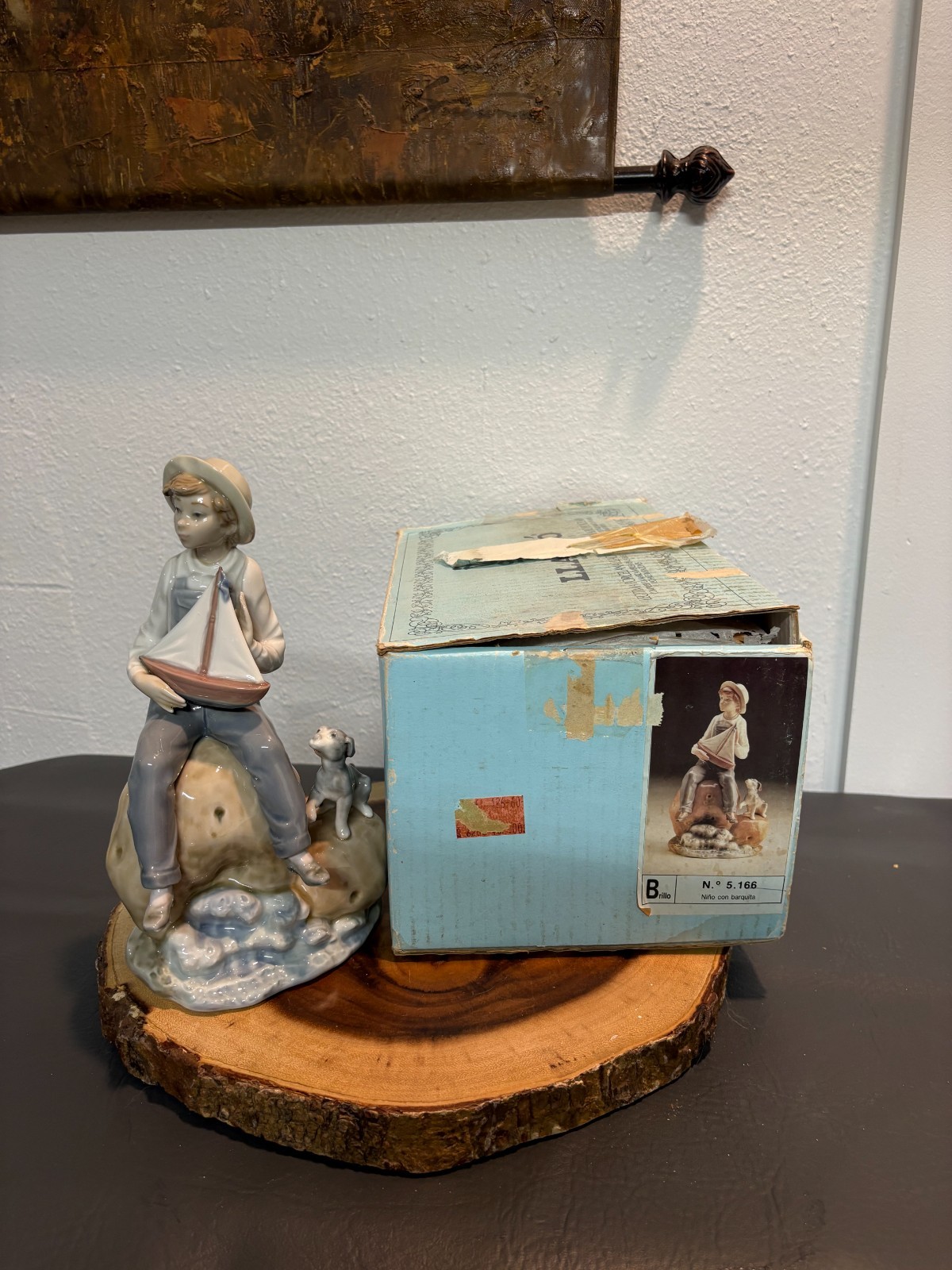 Lladro Sea Fever Boy 5166 Sailboat Dog Figurine Excellent Condition