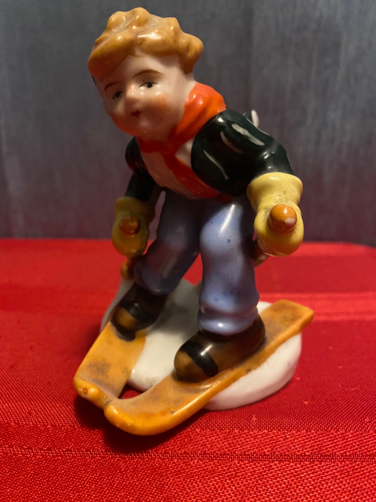 Vtg Rare KIKUSUI China Boy Skiing Boy on Skies Figurine Japan