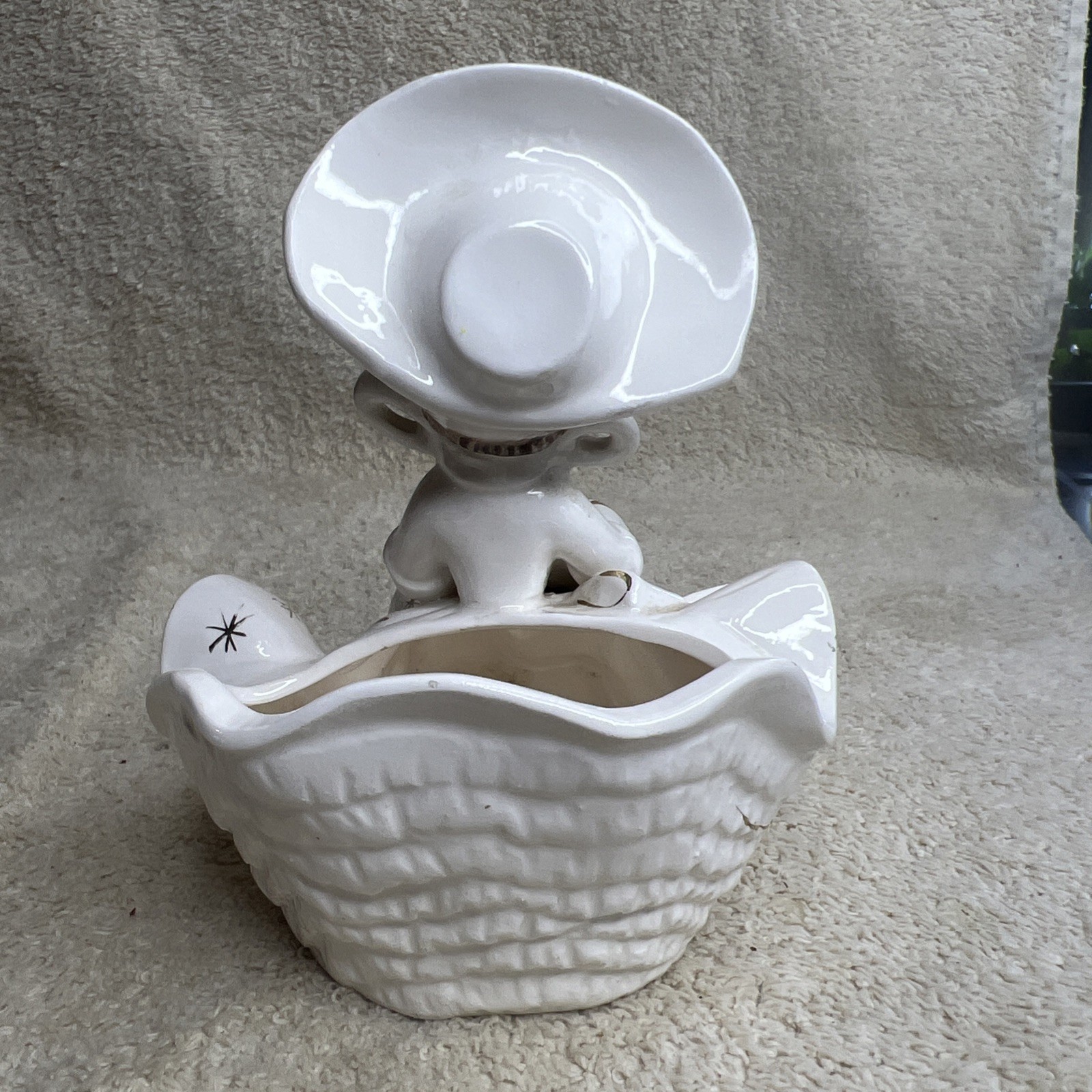 Vintage Arnart Girl Planter with Spring Floral Flower Arrangement /Read
