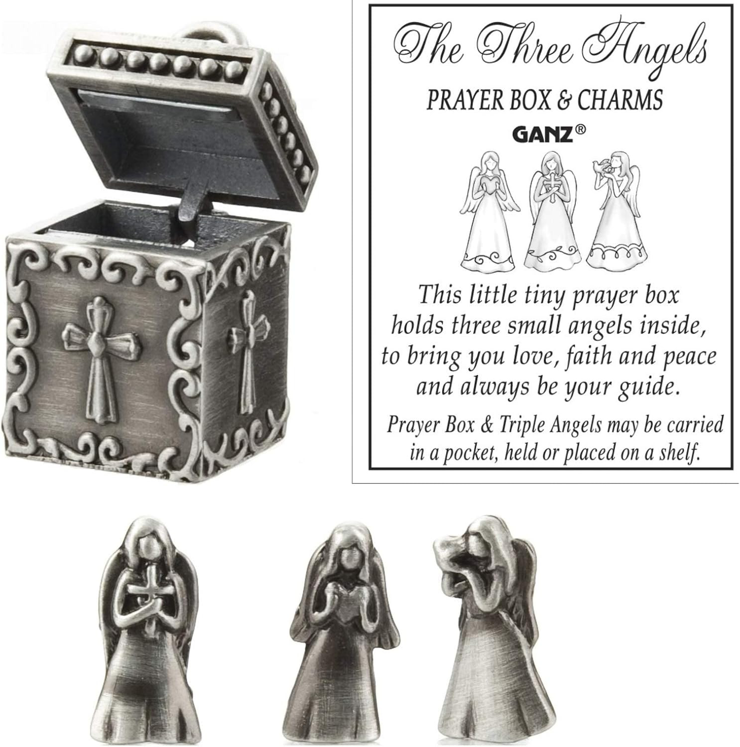 Triple Angel Charm Pewter Prayer Box Trinket