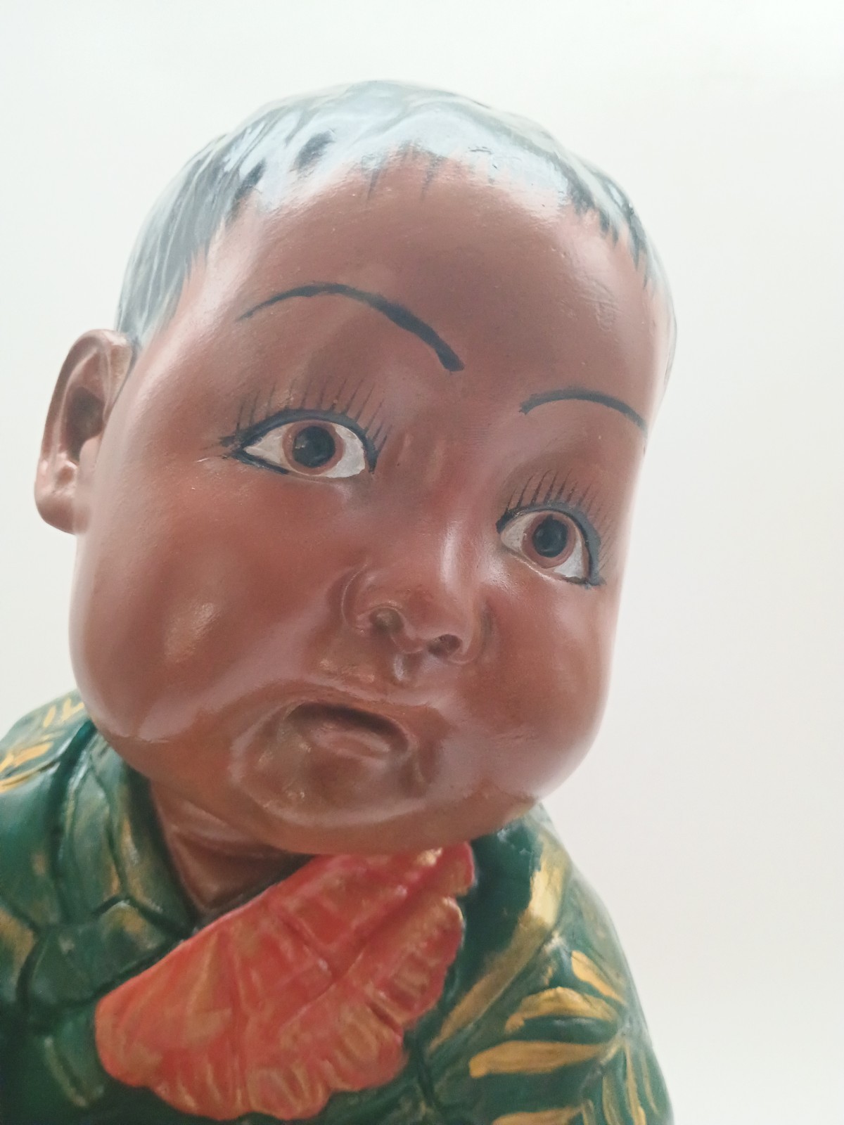 Large Vintage Asian Boy Sitting Chalkware Esther Hunt style Early 20th Century
