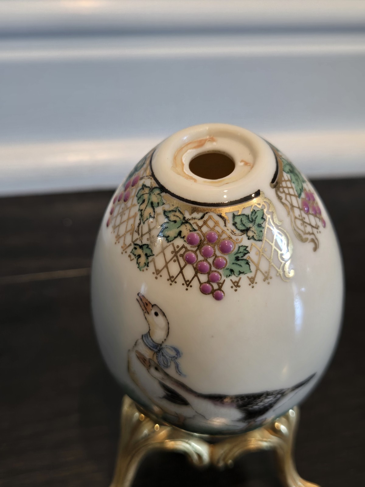 Lenox~China Treasures Collection~Goose Egg ~Brass Stand ~USA Made 1996 Easter