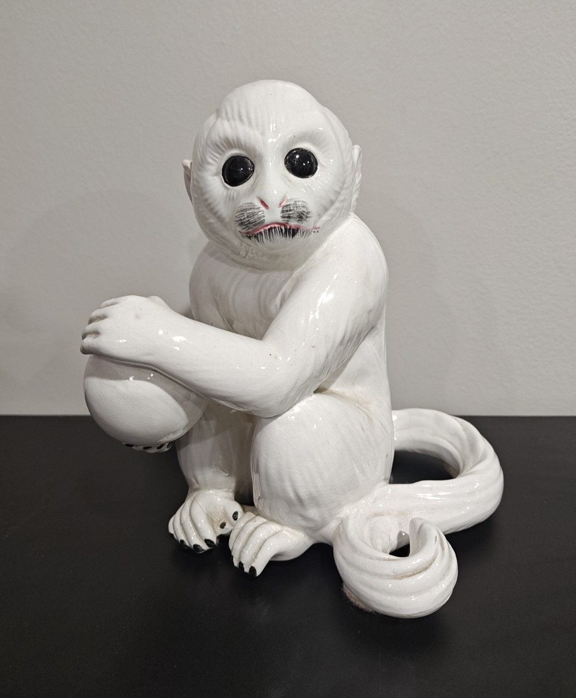 Vintage White Ceramic Italian Capuchin Monkey Figurine Large Elvis Graceland 6”