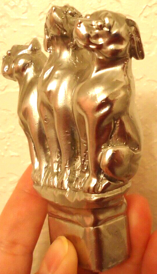Vintage Handmade Metal Silver 3 Dogs Figurine Size-4×3 in