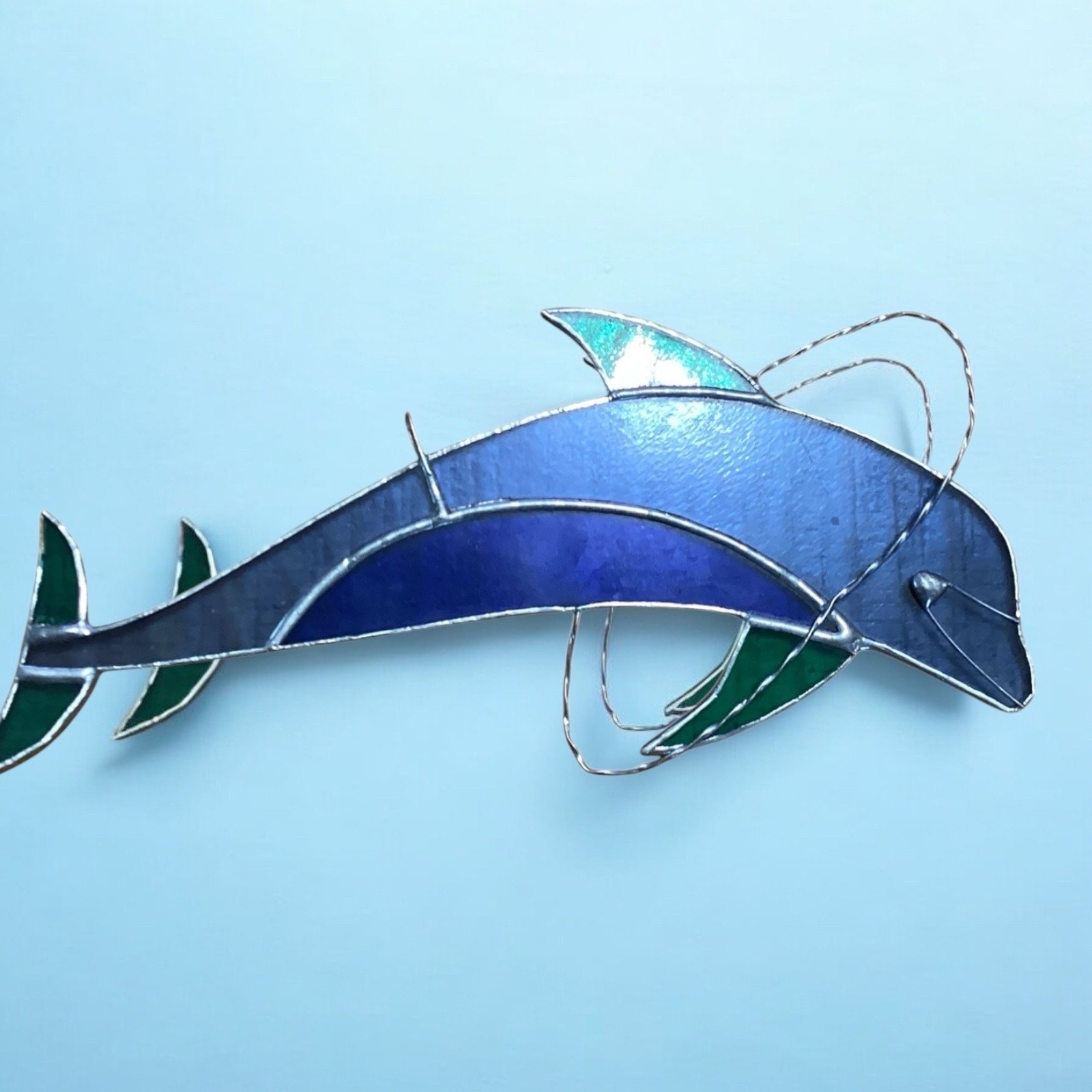 Blue Stained Glass DOLPHIN Sun Catcher Window Hanging Trinket Display