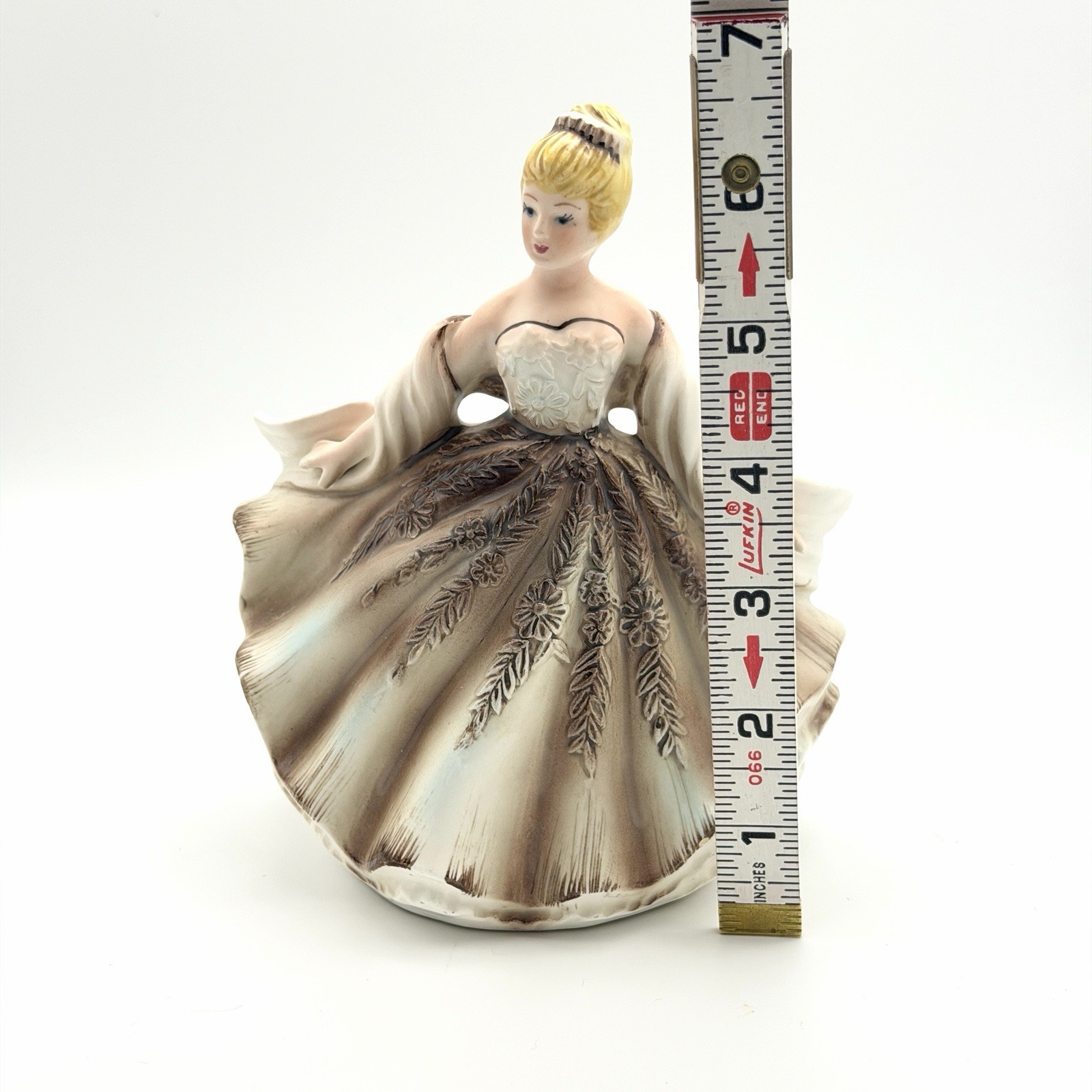 VTG 1962 Samson Import Co Ceramic Lady Brown Ballroom Dress Planter Vase #53548