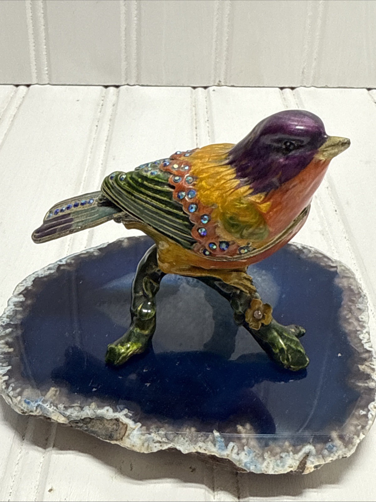 BEAUTIFUL MINATURE ENAMLE WITH RHINESTONE TRINKET BOX- GOLD/ORANGE/BLUE/GREEN