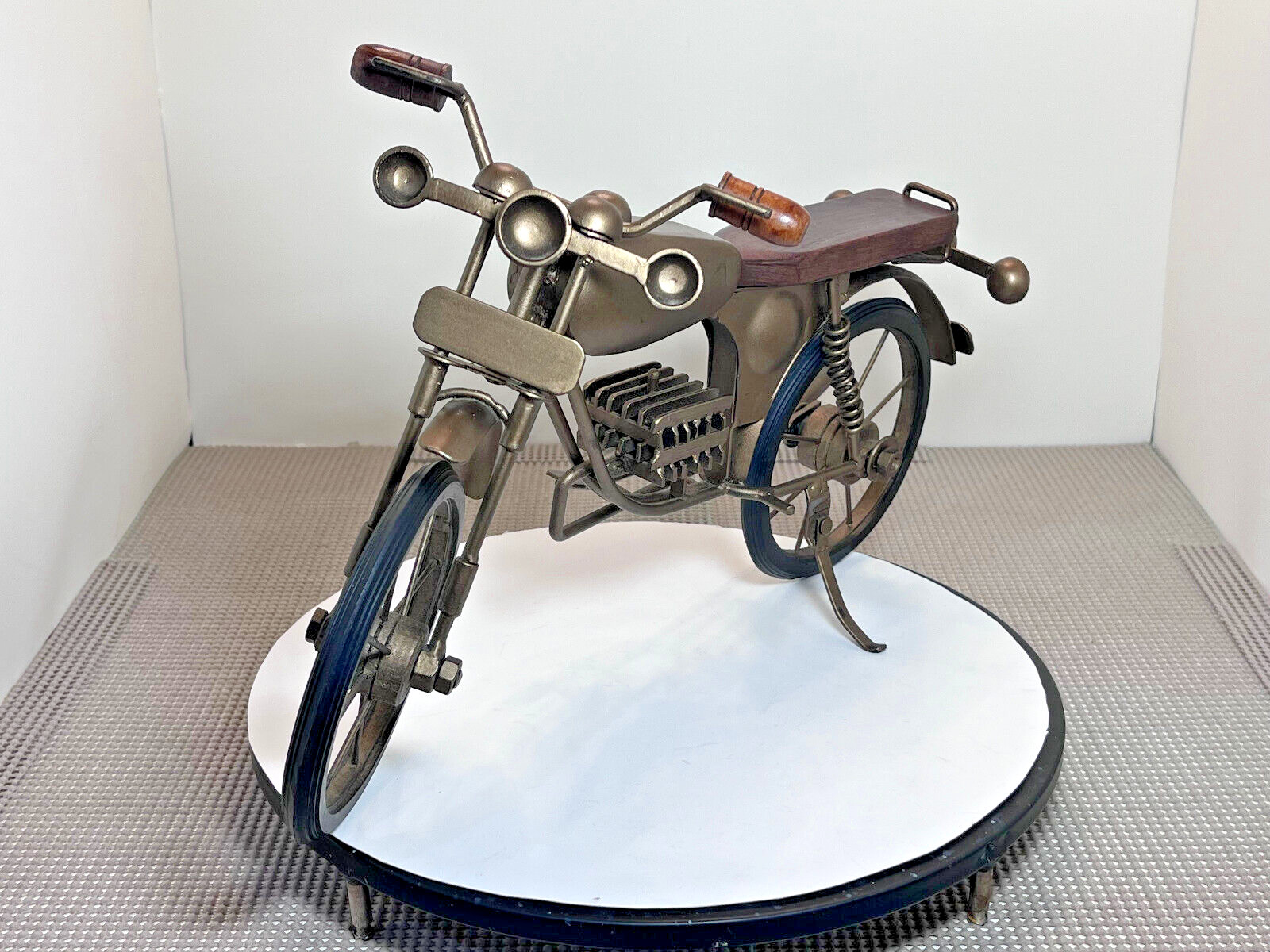 Vintage- Motorcycle Sculpture- Handmade Metal and Wood 15″ x 9″