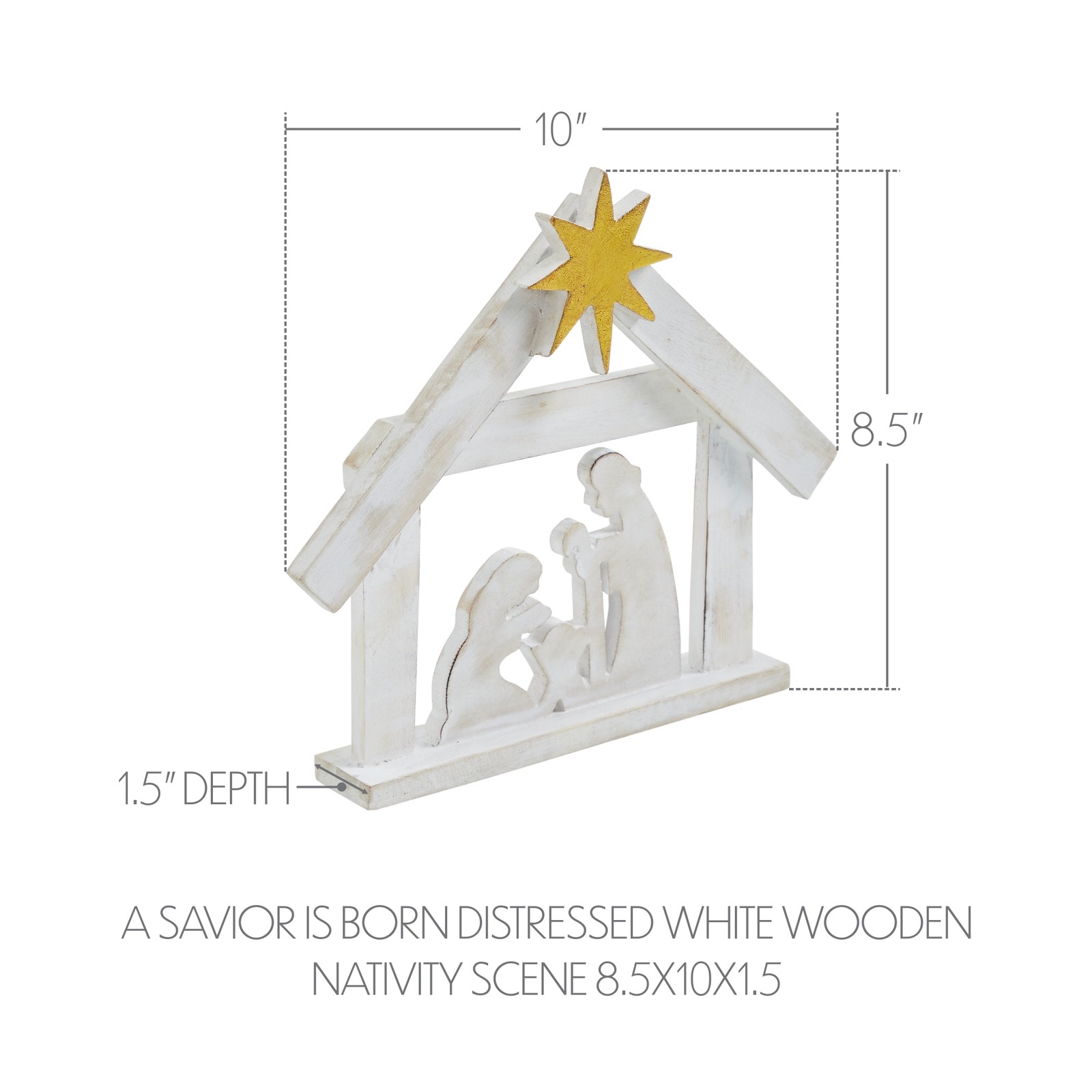 A Savior is Born Distressed White Wooden Nativity Scene 8.5x10x1.5 VHC Brands