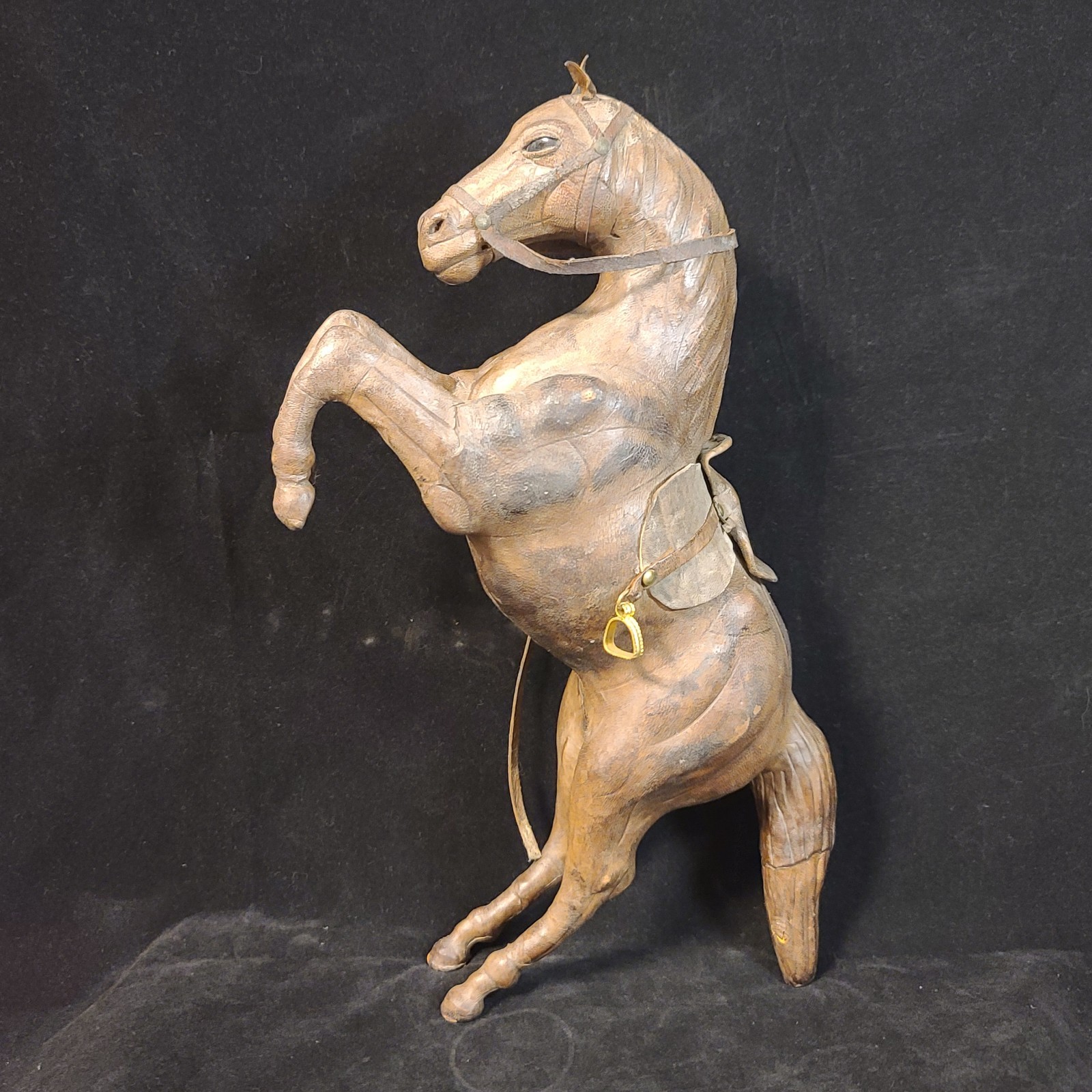 Lot Of 2 Large Leather Wrapped Horses Statues Equestrian