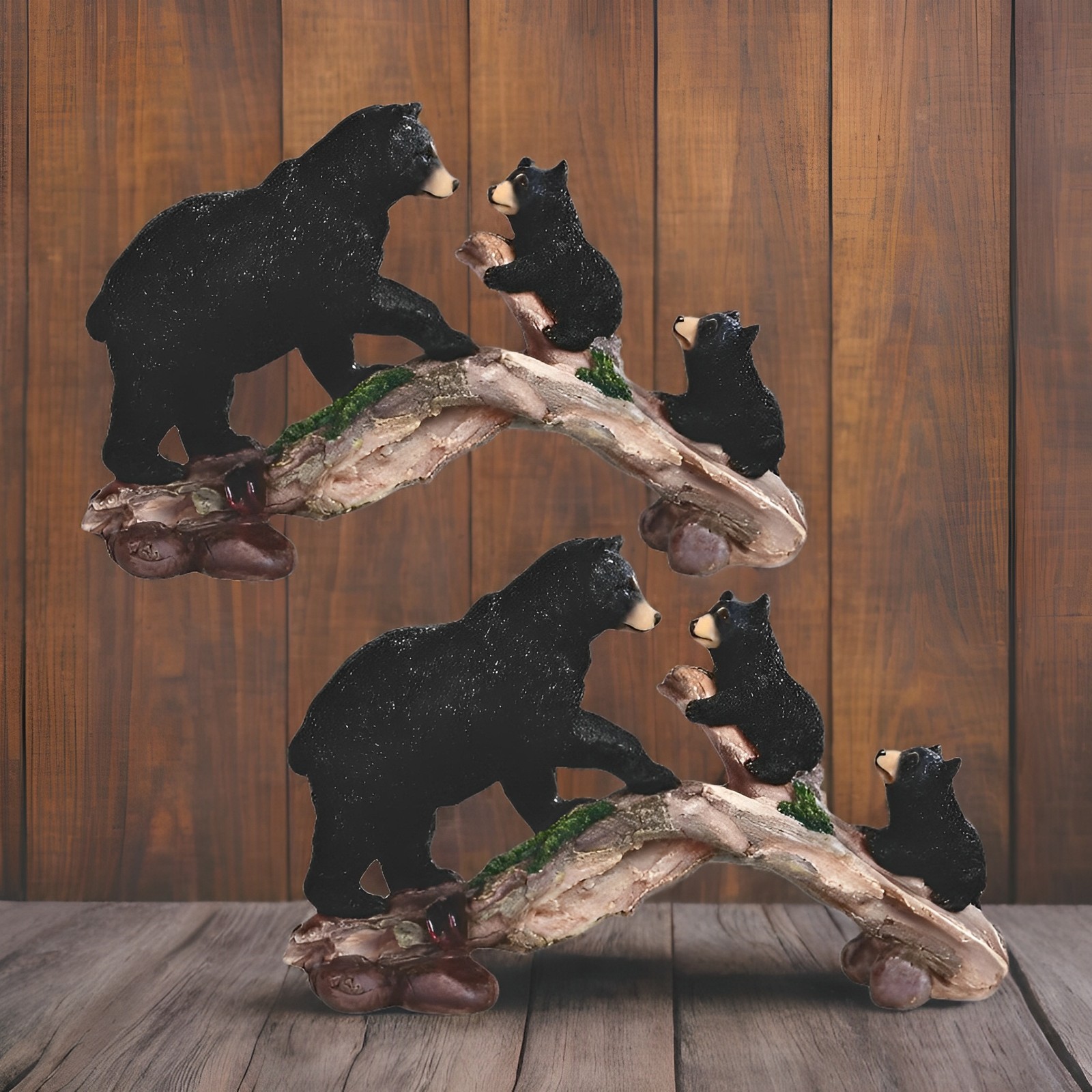 2-PC Gift Set 11.75″W Black Bear with Cubs Climbing on Tree Bear Family Figurine
