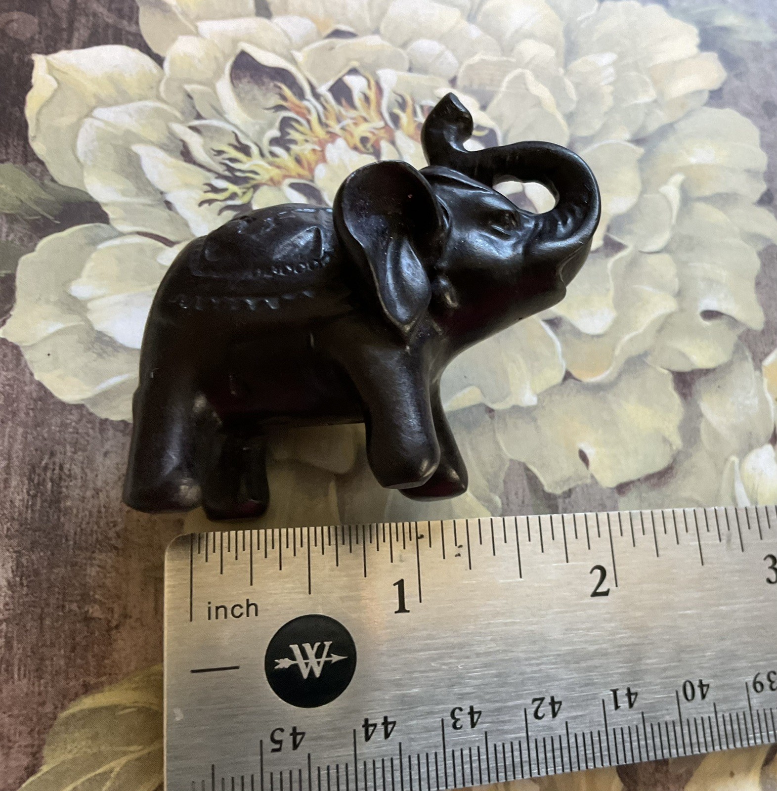 Vintage Black Elephant Miniature Figure from India, Collectible animal 2 x 2”