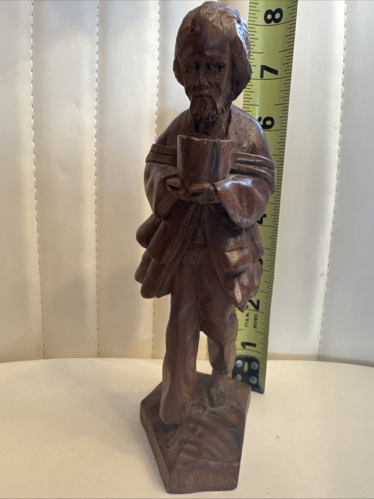 Vtg Hand Carved Wooden Barefoot Traveler Sculpture 8″ Tall D