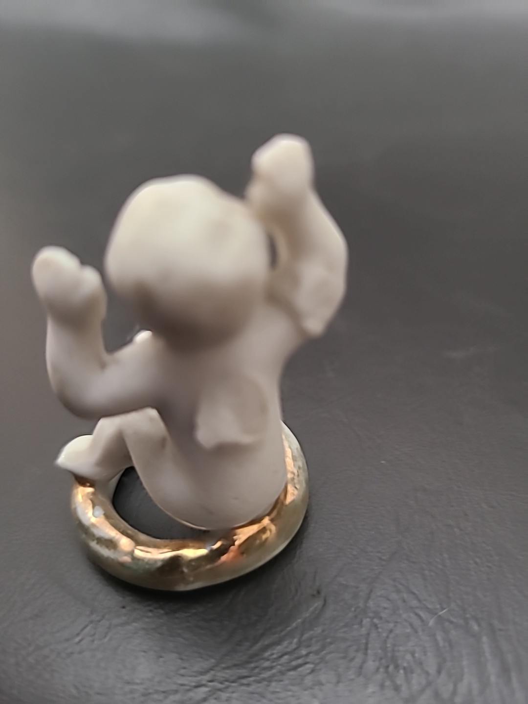 Vintage Bisque Cherub Figurine on Gold Ring — Early 1900s, Missing Wings