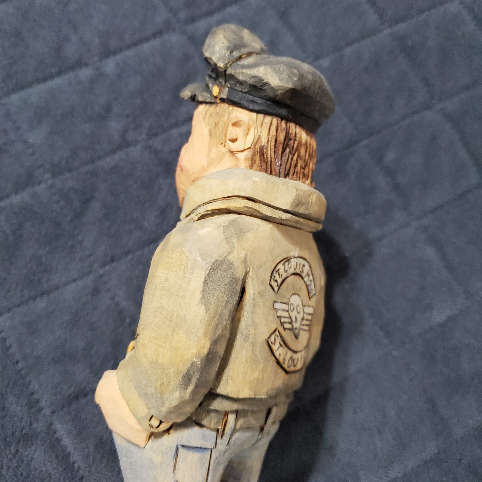 Biker Folk Art Wood Hand Carved 8″ Painted Signed T. Henke 2012 St. Louis Hog