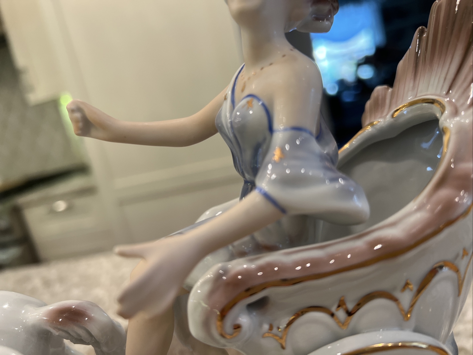 made in romania arpo porcelain lady charriot horses figurine Vtg