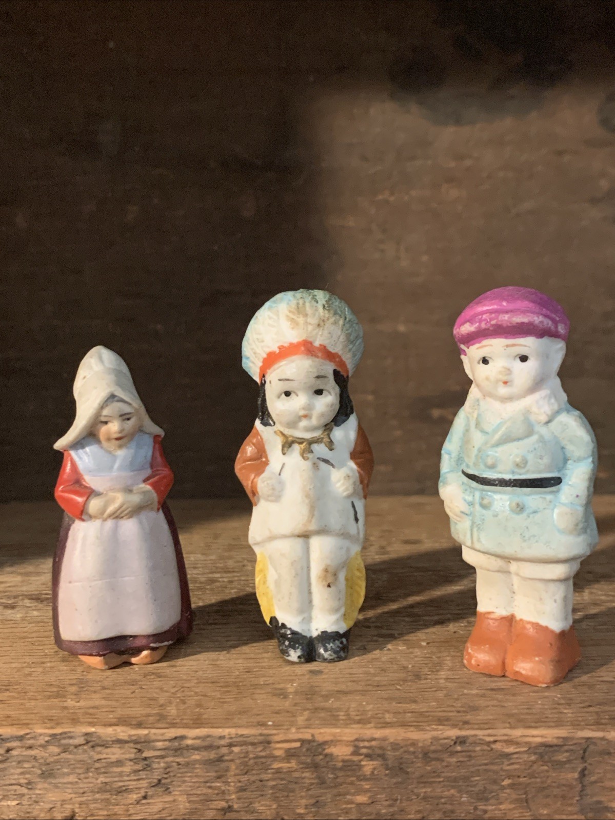 3 Vintage Bisque Porcelain Hand Painted Figurines. Approx 2.25”- 2.5” High