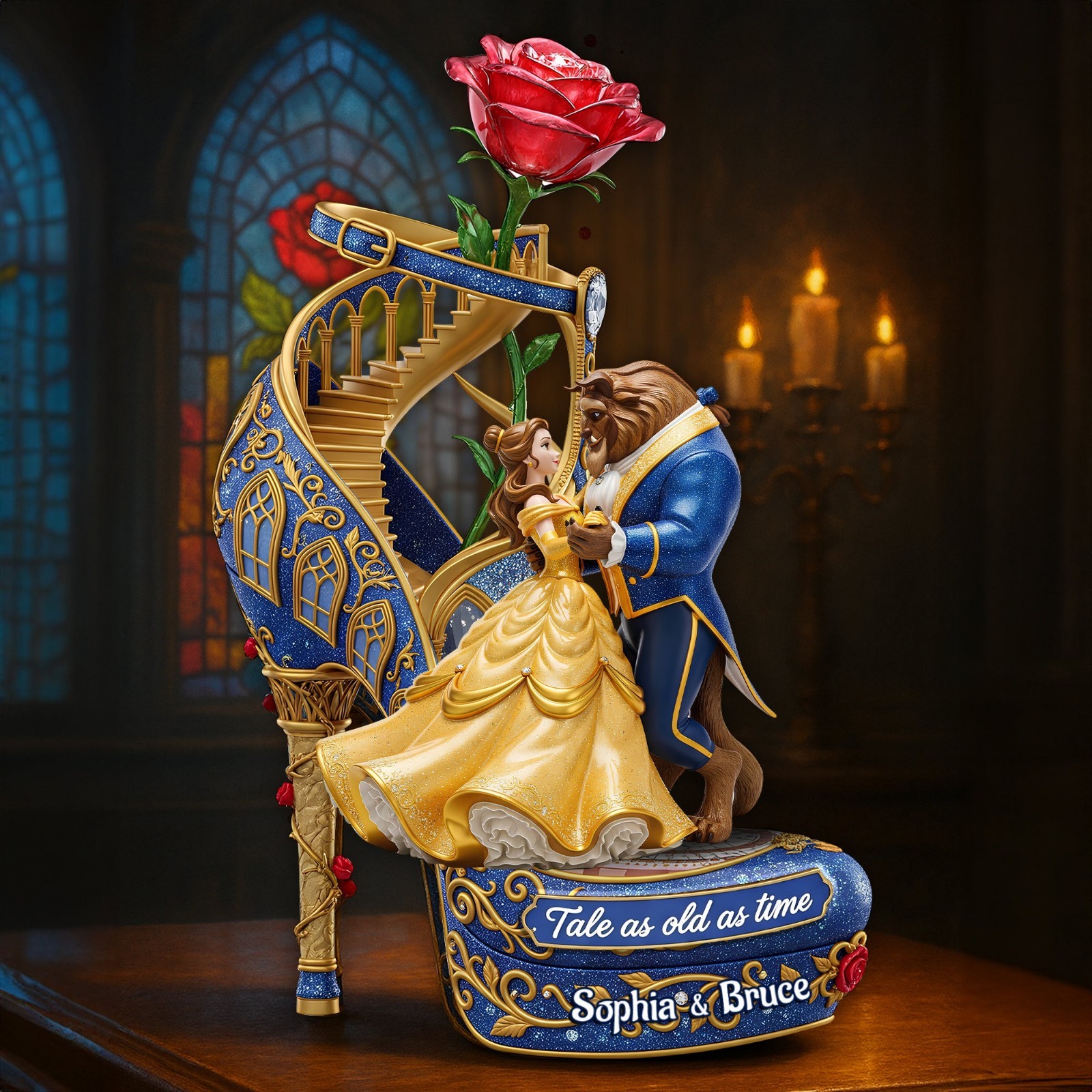 Personalized Belle Beauty And The Beast Acrylic Plaque Wooden Block Desk Decor