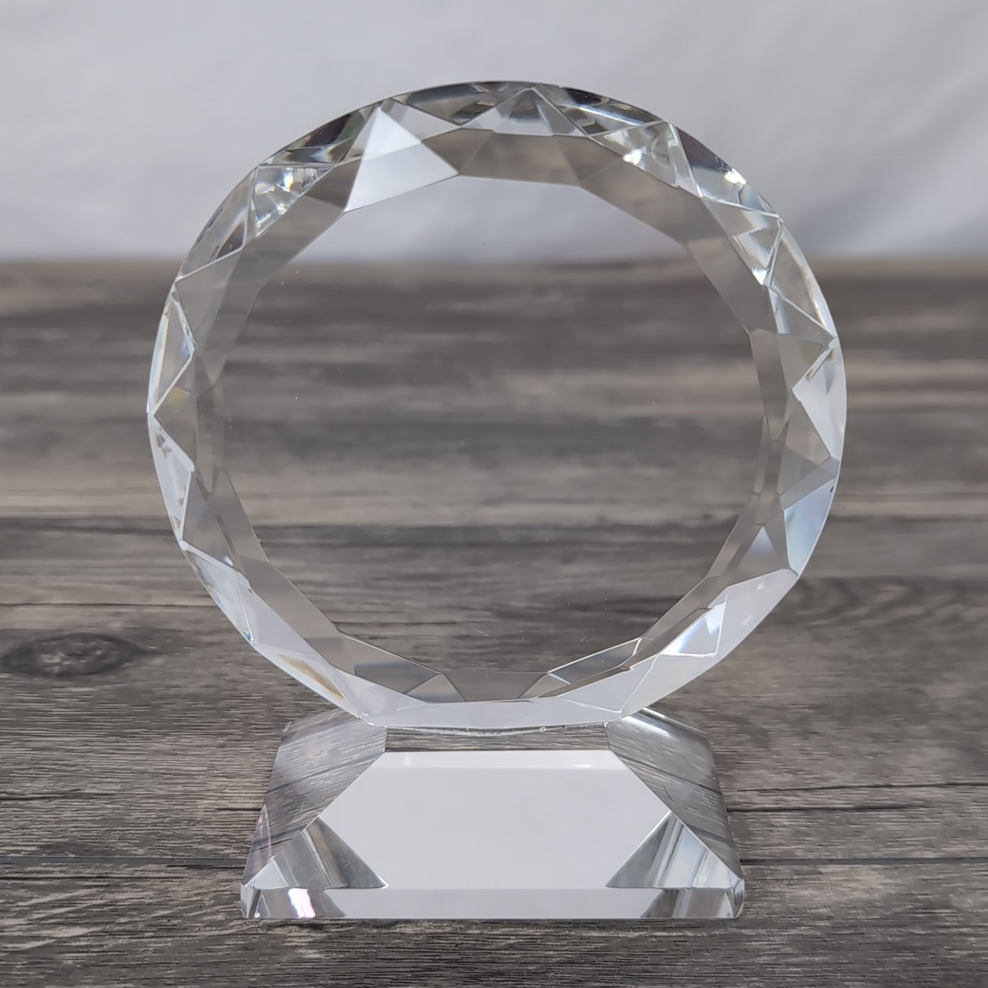 Premier Round Facet Optical Crystal Award Trophy On Pedestal Stunning Piece 5″