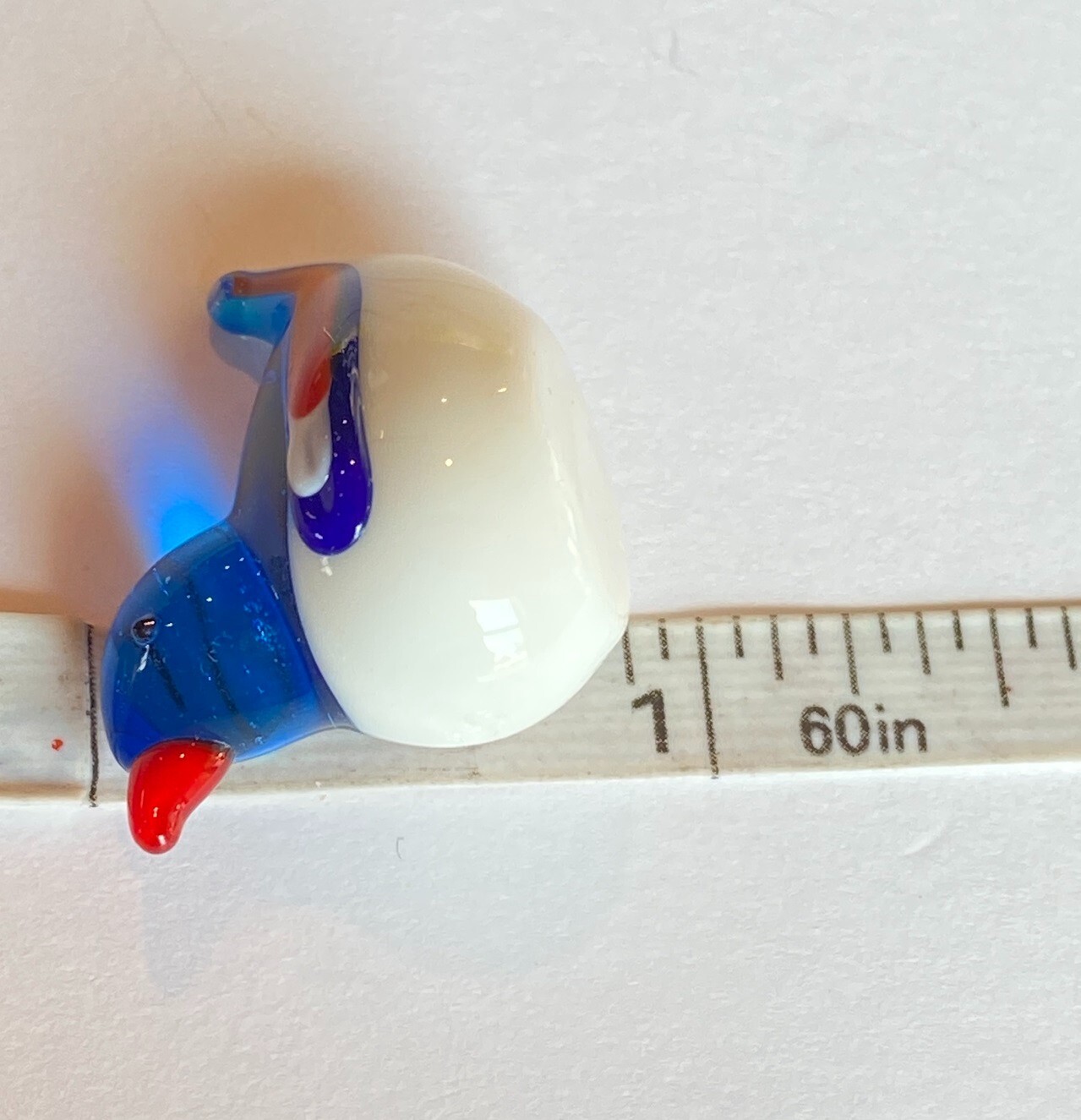 Miniature Mini Glass Bird Figurine Blue, Red & White Bird 1 1/8″