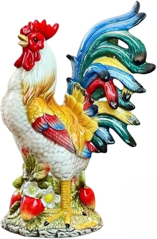 Ceramic Collectible Figurines Statue，3D Hand-Painted Large Strawberry Rooster…