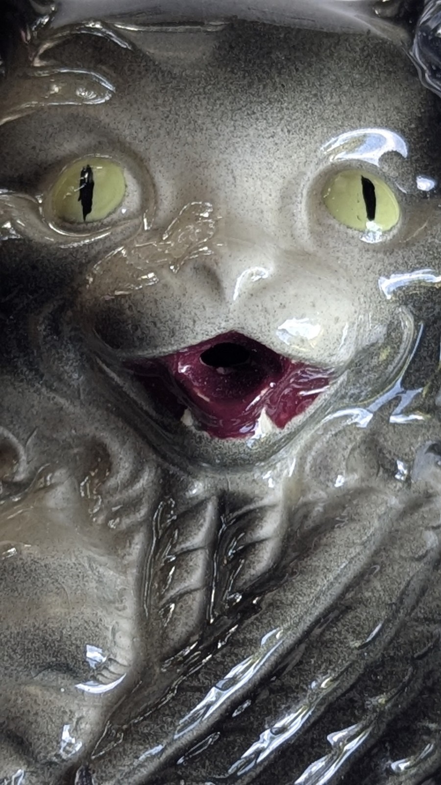 Vintage Scary Halloween Cat String Holder Ceramic 5.5″