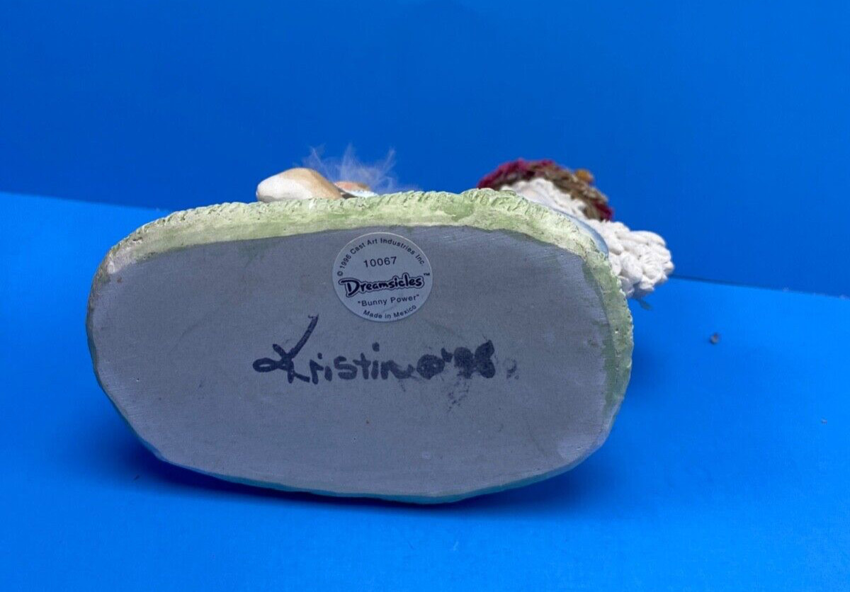 Vintage Dreamsicles Cherub Angle “Bunny Power” pulling chariot Signed Kristin