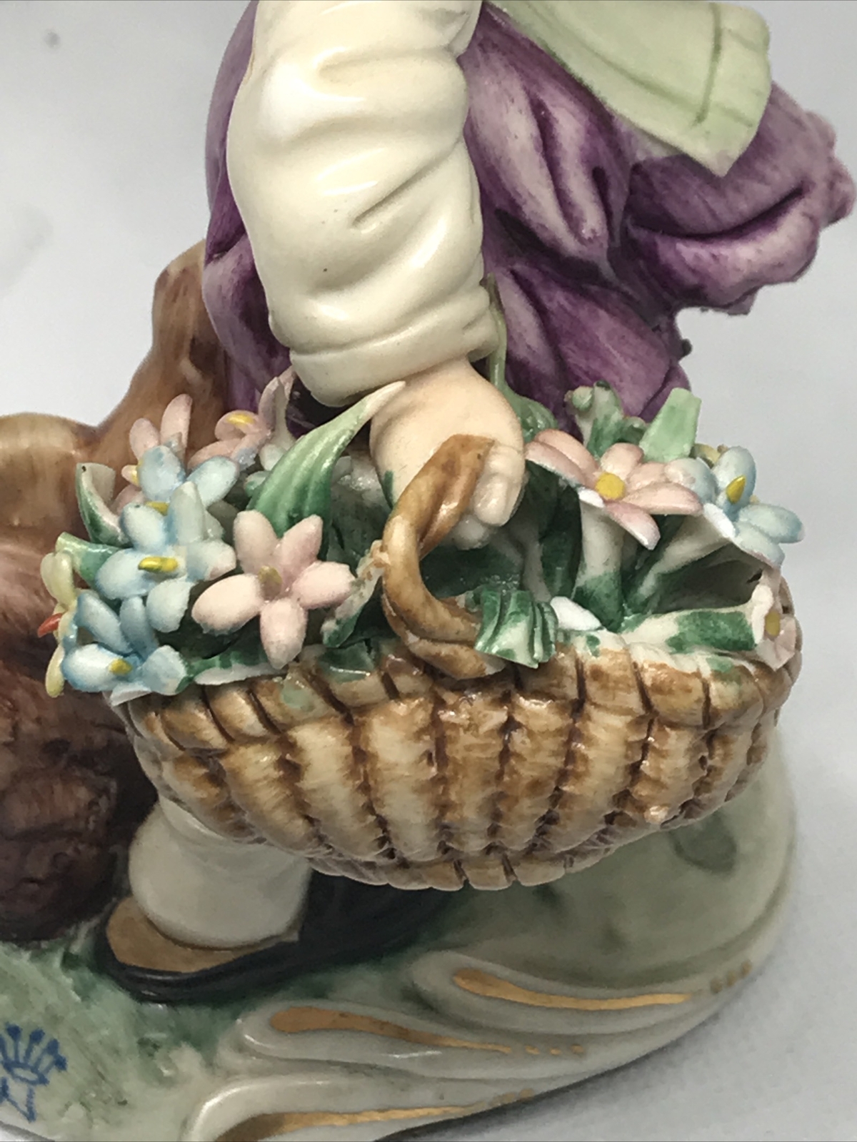 Capodimonte Italian Peasant Girl Carrying Flowers Figurine, 13 1/2″ SIGNED