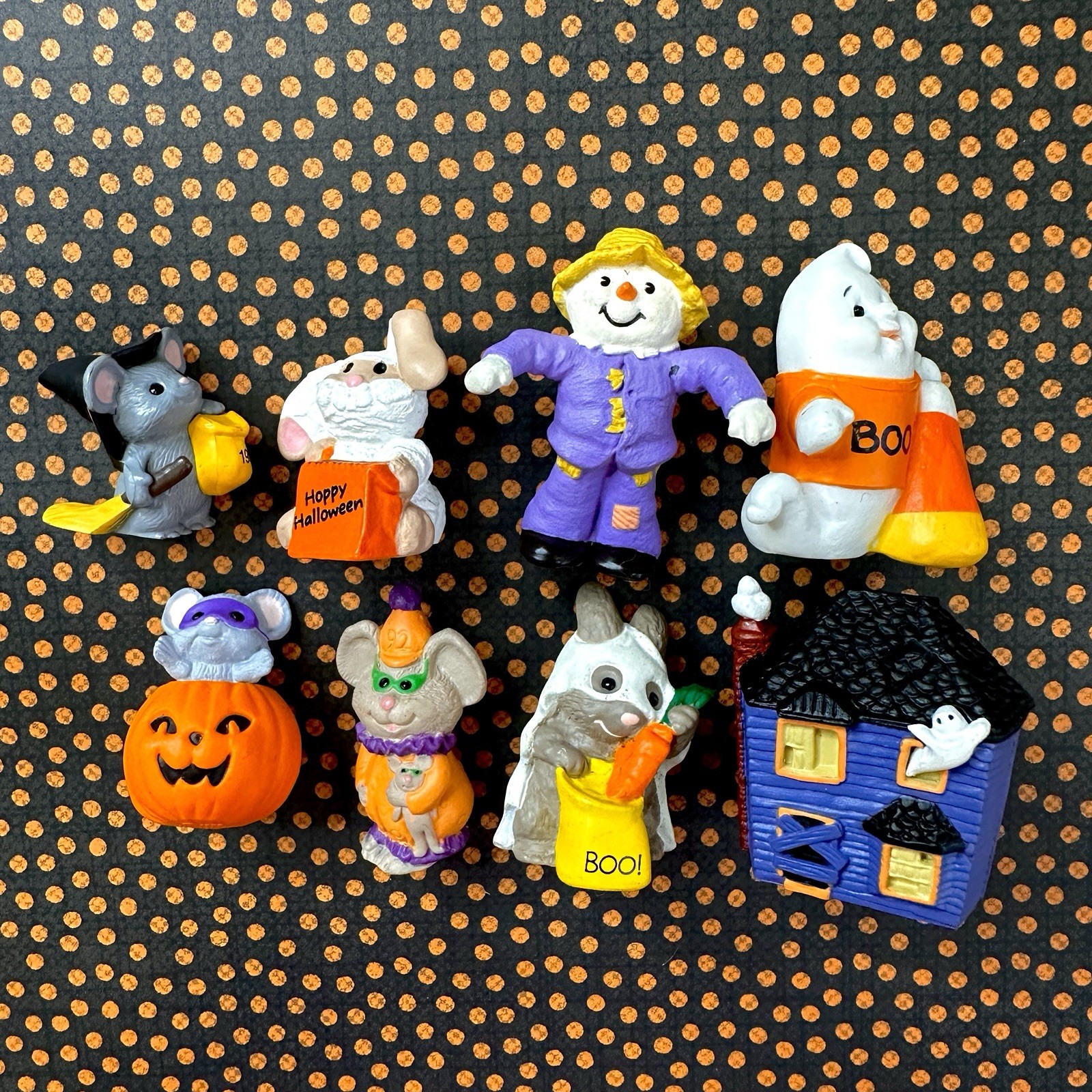 Set 8 Hallmark Merry Miniatures Happy Haunting Mice Rabbit Pumpkin Ghost 1990s