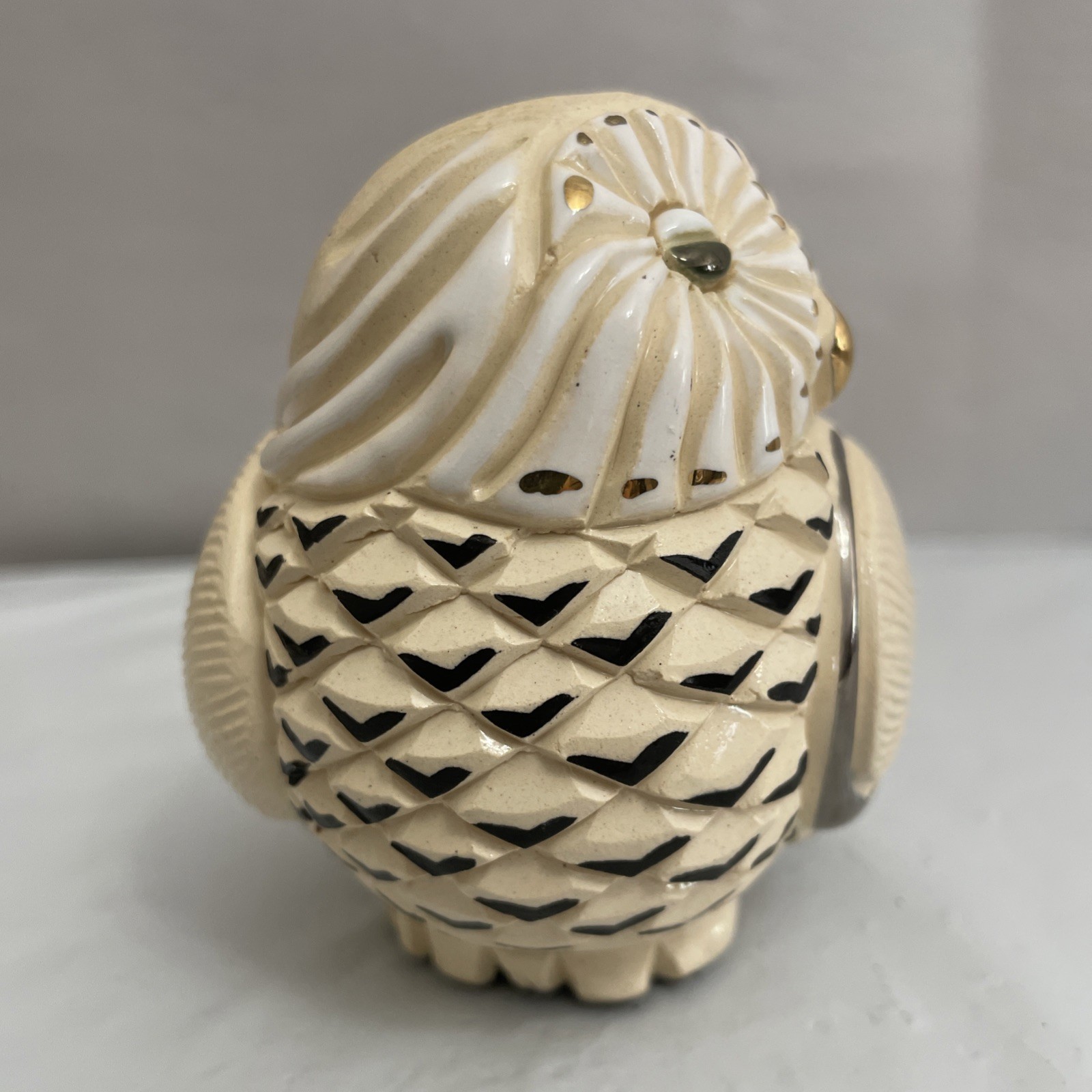 Artesania Rinconada Snowy Owl Bird Figurine Gold Silver Accents Uruguay 3.5”T