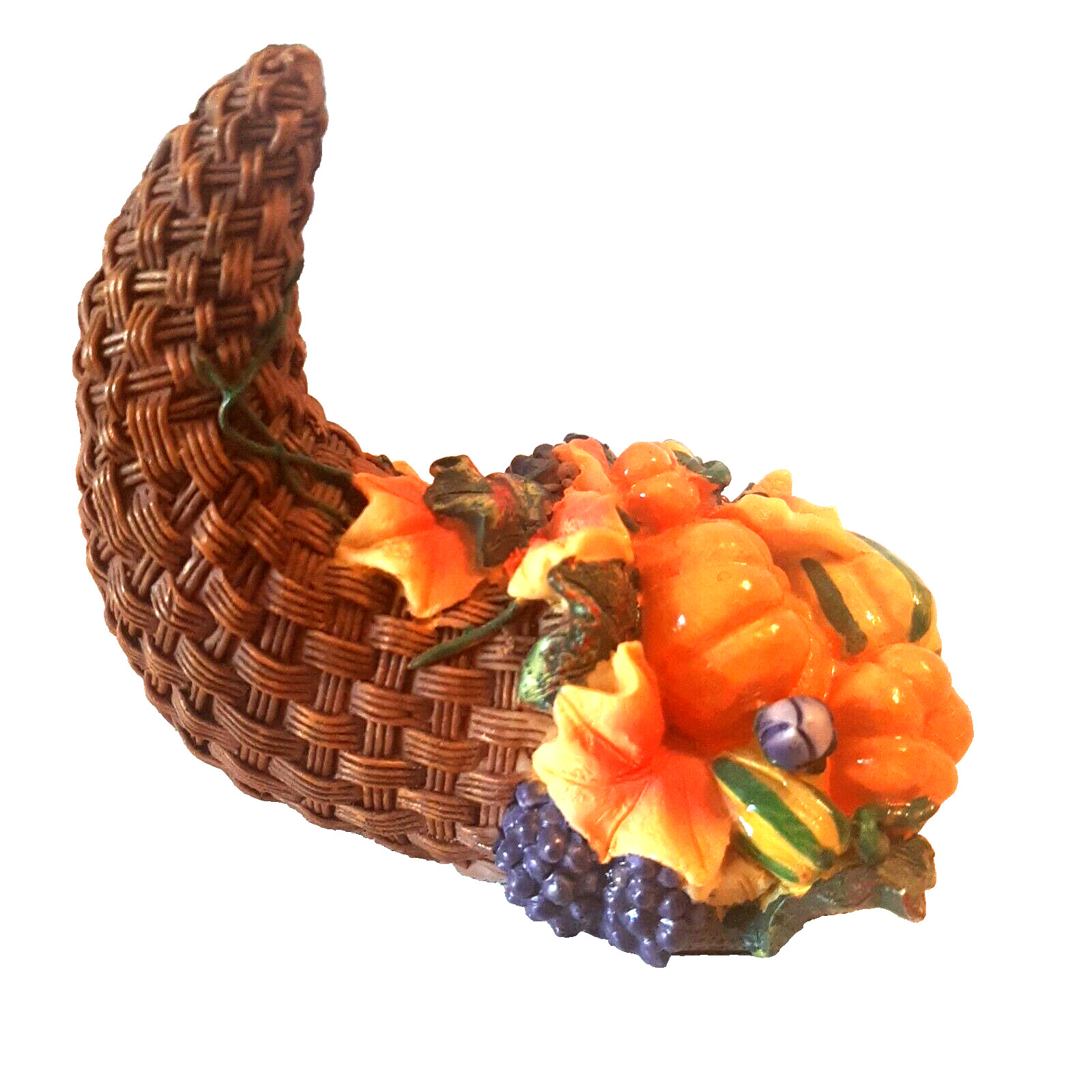 Thanksgiving Cornucopia Pumpkin Gourds Grapes 3 1/2 Inches tall Ks Collection