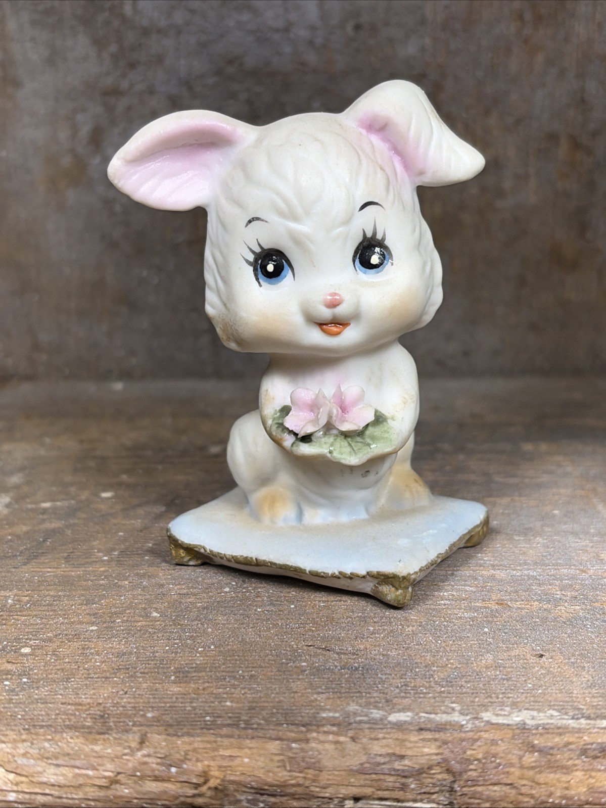 Vintage Anthropomorphic Bunny Rabbit On Pillow Porcelain Figurine HBB