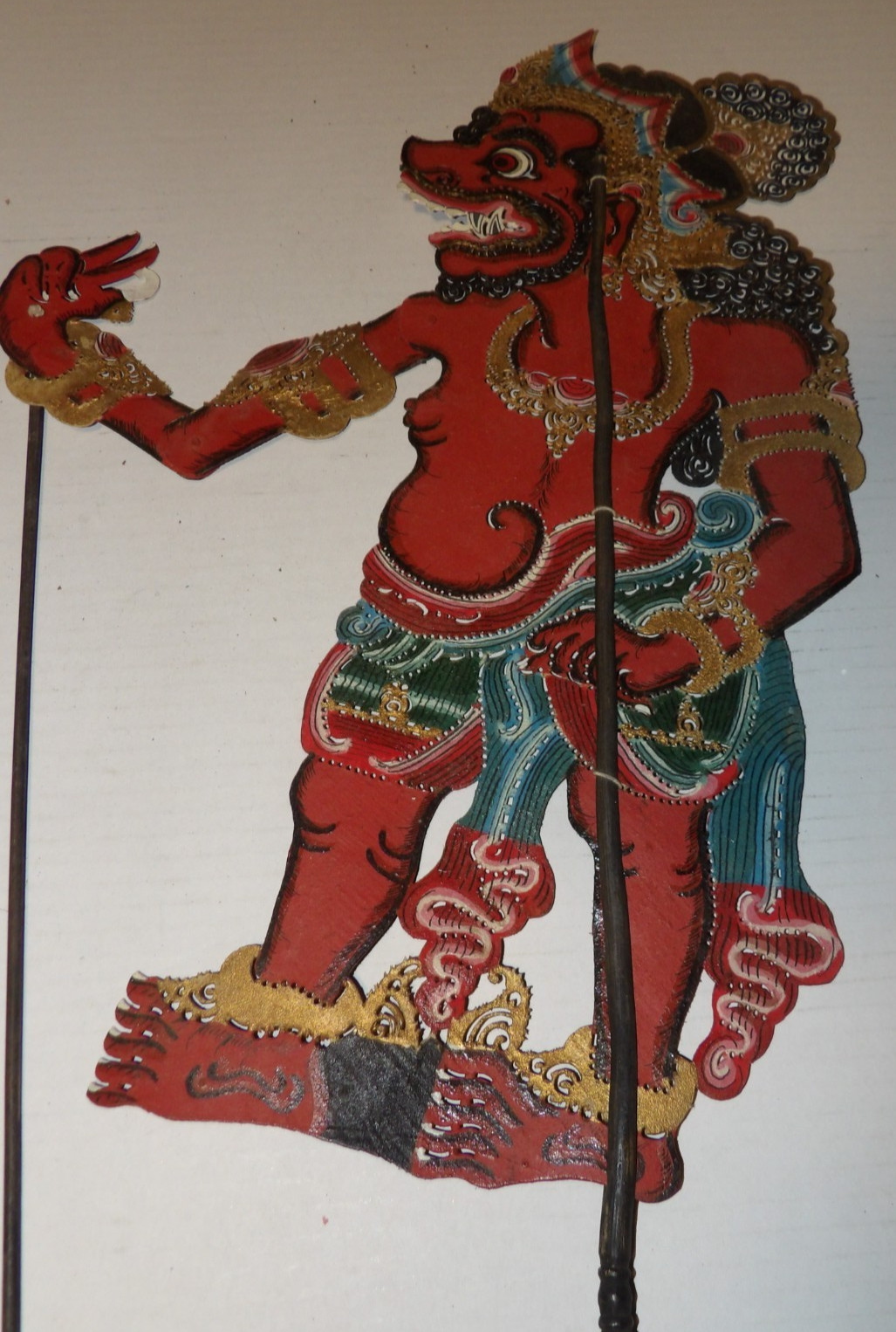 Balinese Wayang Kulit Shadow Puppet 24″ Hand Carved Leather Articulated Vintage