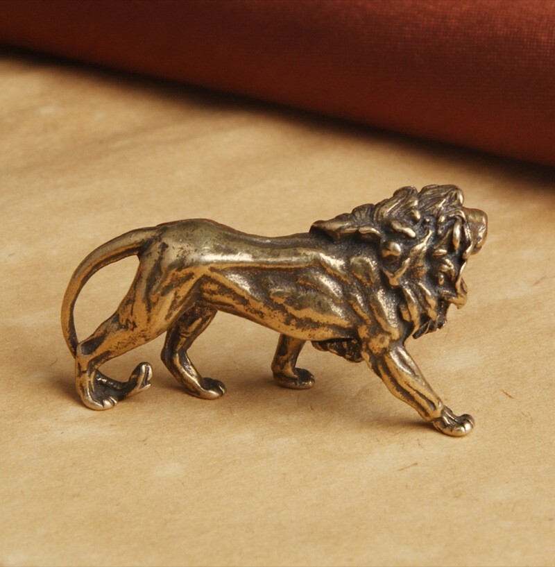 2 Pc Solid Brass Lion Statue Animal Statues Toys Ornaments Desktop Decorations