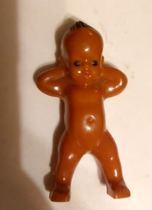 Vtg Small Plastic Doll Brown Celluloid Plastic 2 1/4″ Tall