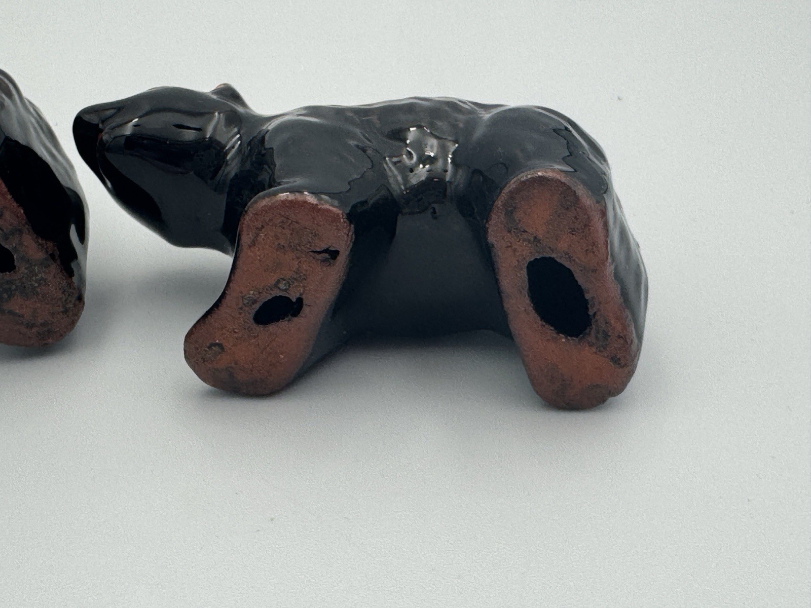 Mid Century Modern Black Ceramic Family Of Bears Hand Painted Figurines Trinkets