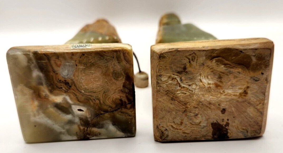Pair Of Carved 9.25″ Onyx Stone Monk Figures Both Have Repairs