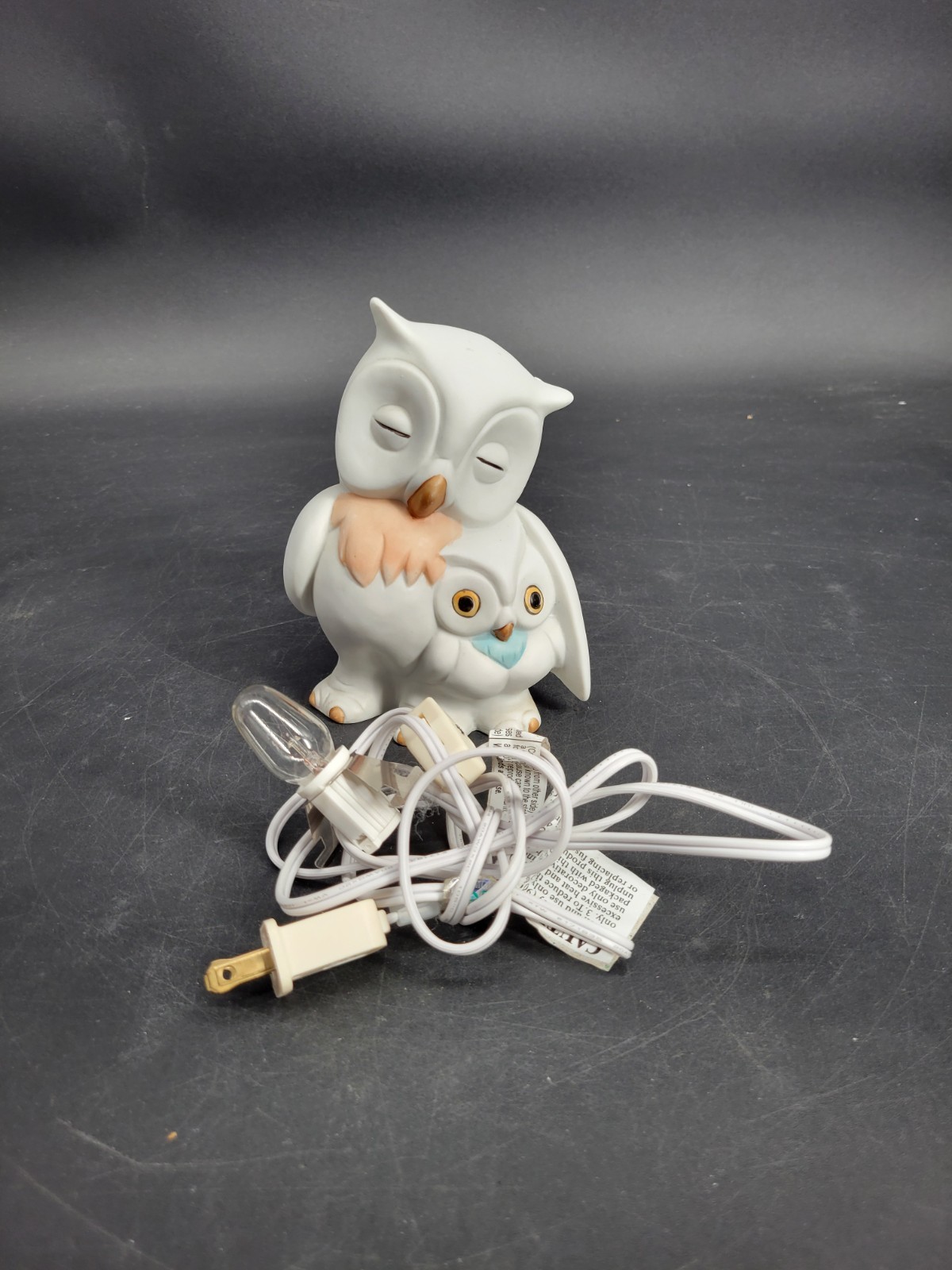 Adorable Whimsical Porcelain Momma Owl and Owlet Night Light Figurine 6.5″ Works