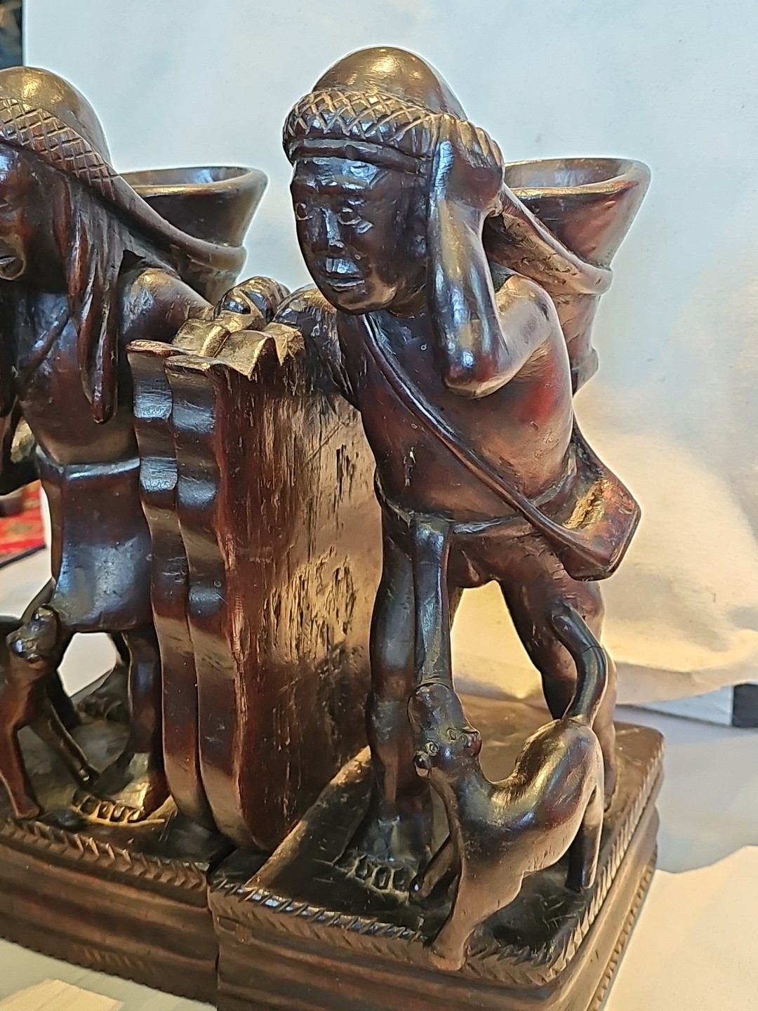 Igorot Philippines Vintage 1930 ‘ S Figural Bookends Pair Hand Carved Wood Luzon