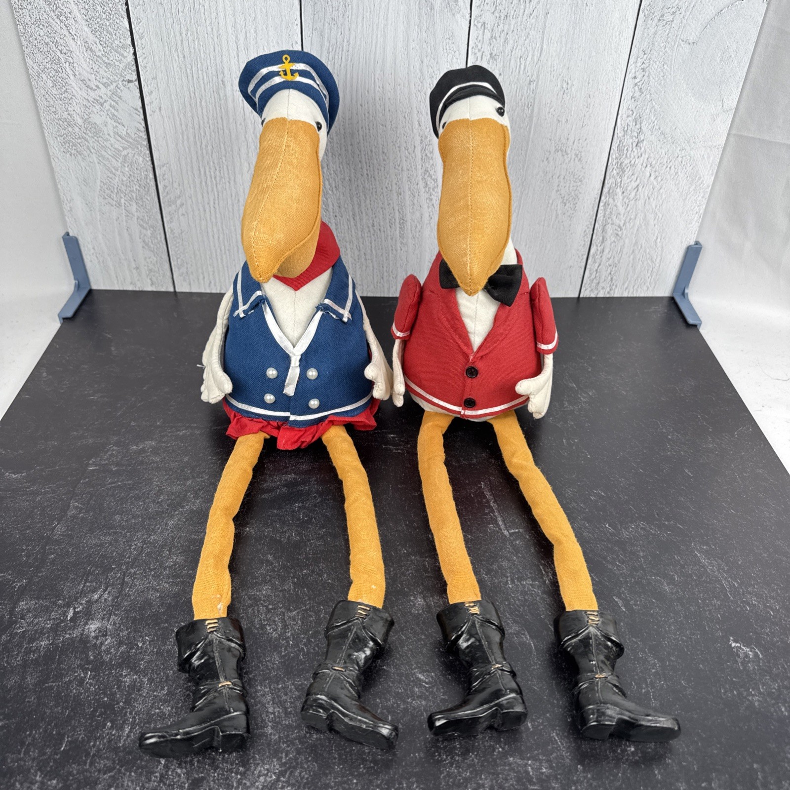Cracker Barrel Nautical Shelf Sitter Pelicans Sailor Lady Captain & First Mate
