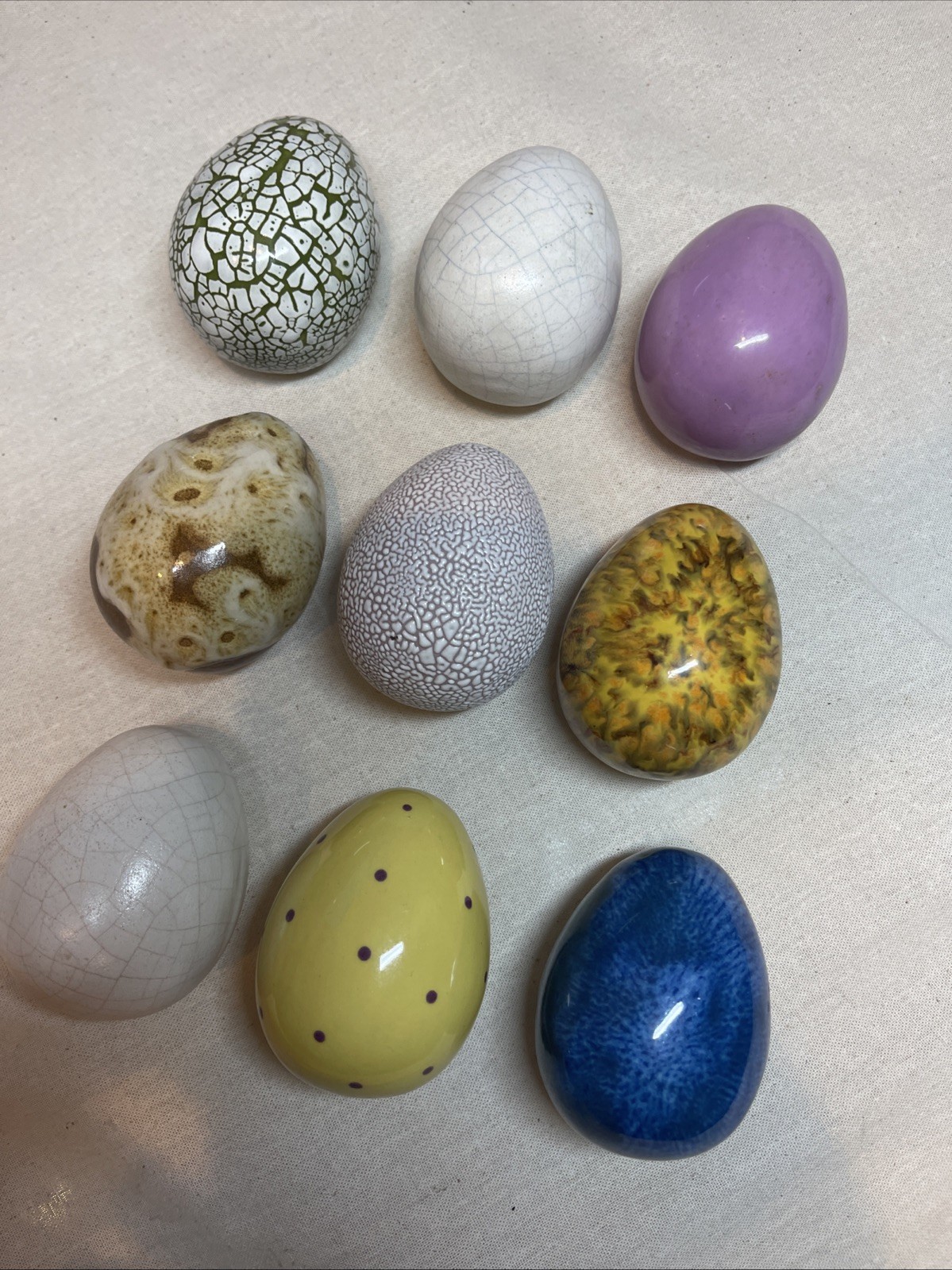 Vintage Ceramic Easter Eggs Lot Speckled Glazed Decor blue pink spotted decor