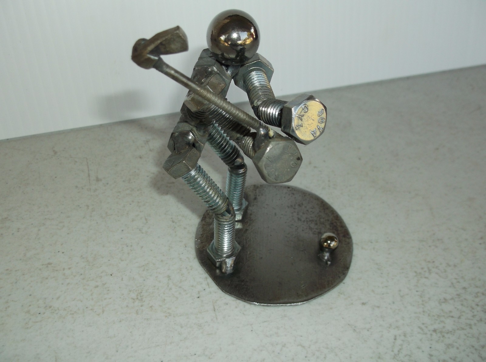 Golfer Metal Bolt Figurine, Miniature Athlete