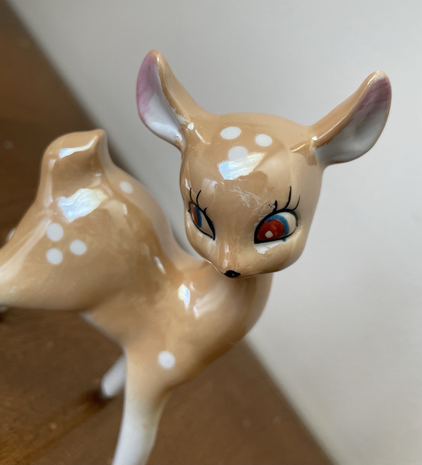 Vintage 1950s Lustreware Fawn Porcelain Cute Kitsch Baby Deer Figurine Gold Feet