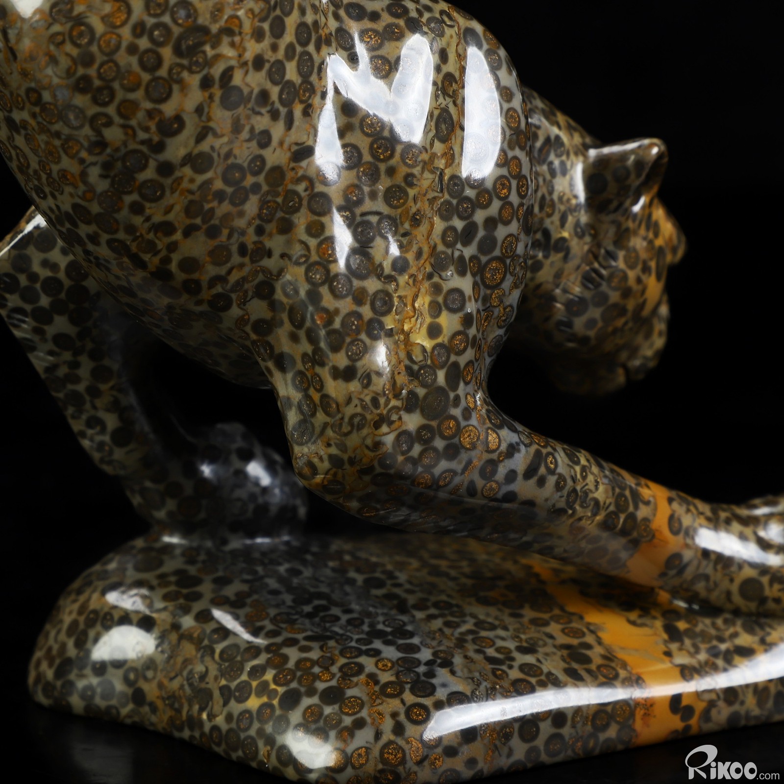 8.5″ Chinese Leopard Skin Jasper Hand Carved Crystal Leopard Sculpture, Healing