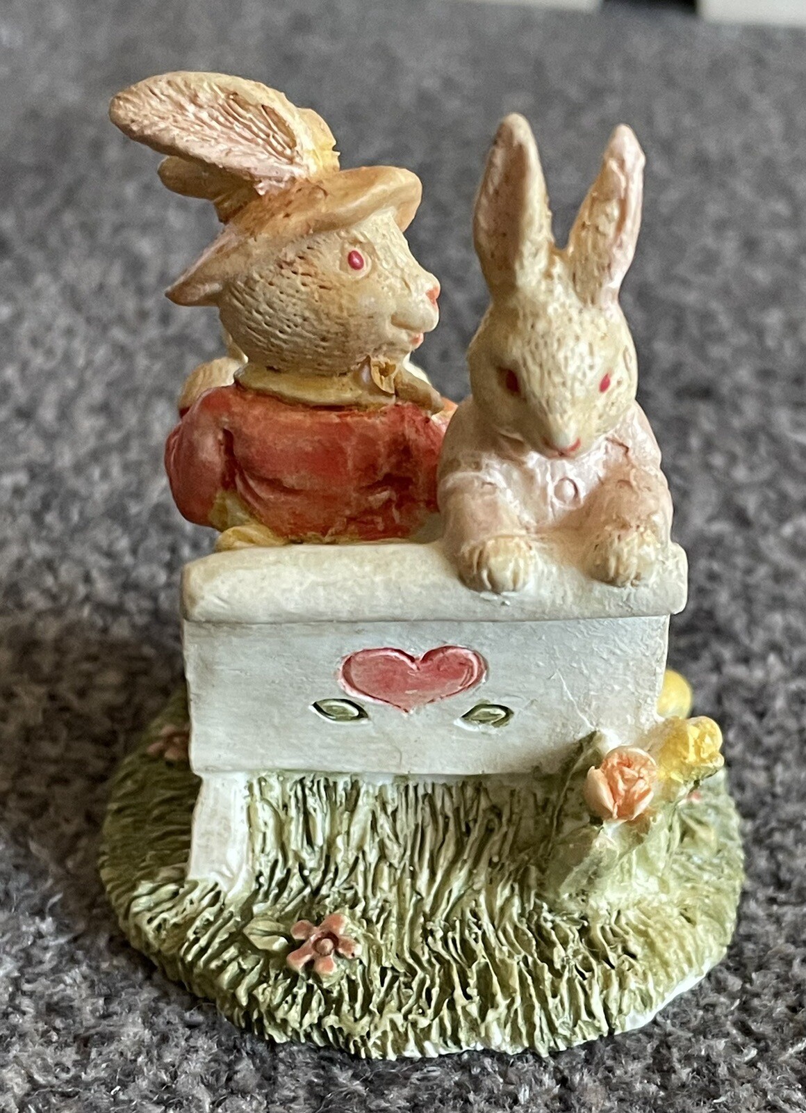 Female Rabbit Reading Book On Bench with Child Rabbit Figurine