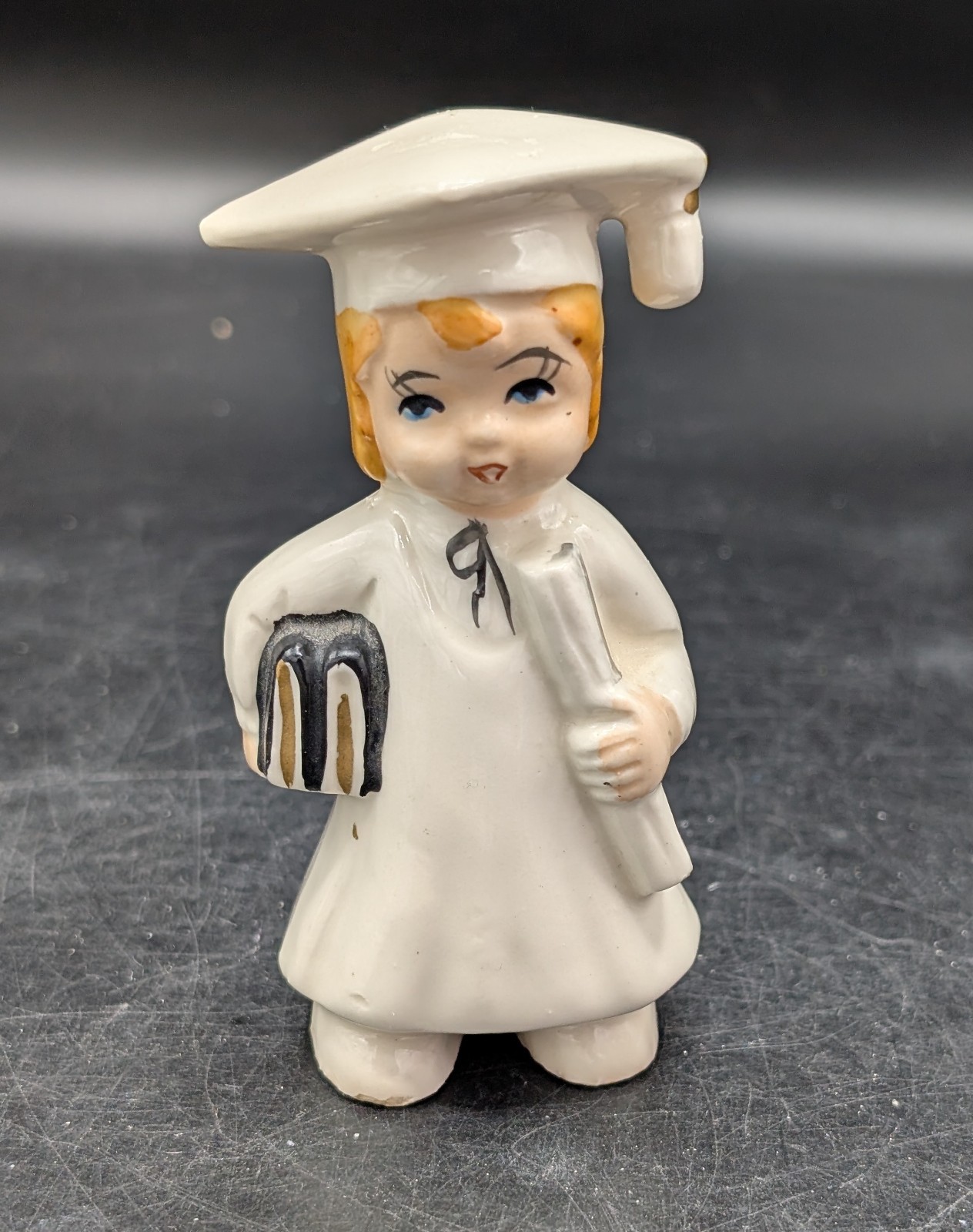 Vintage Graduate Figurine Porcelain White Cap & Gown Diploma Graduation Girl