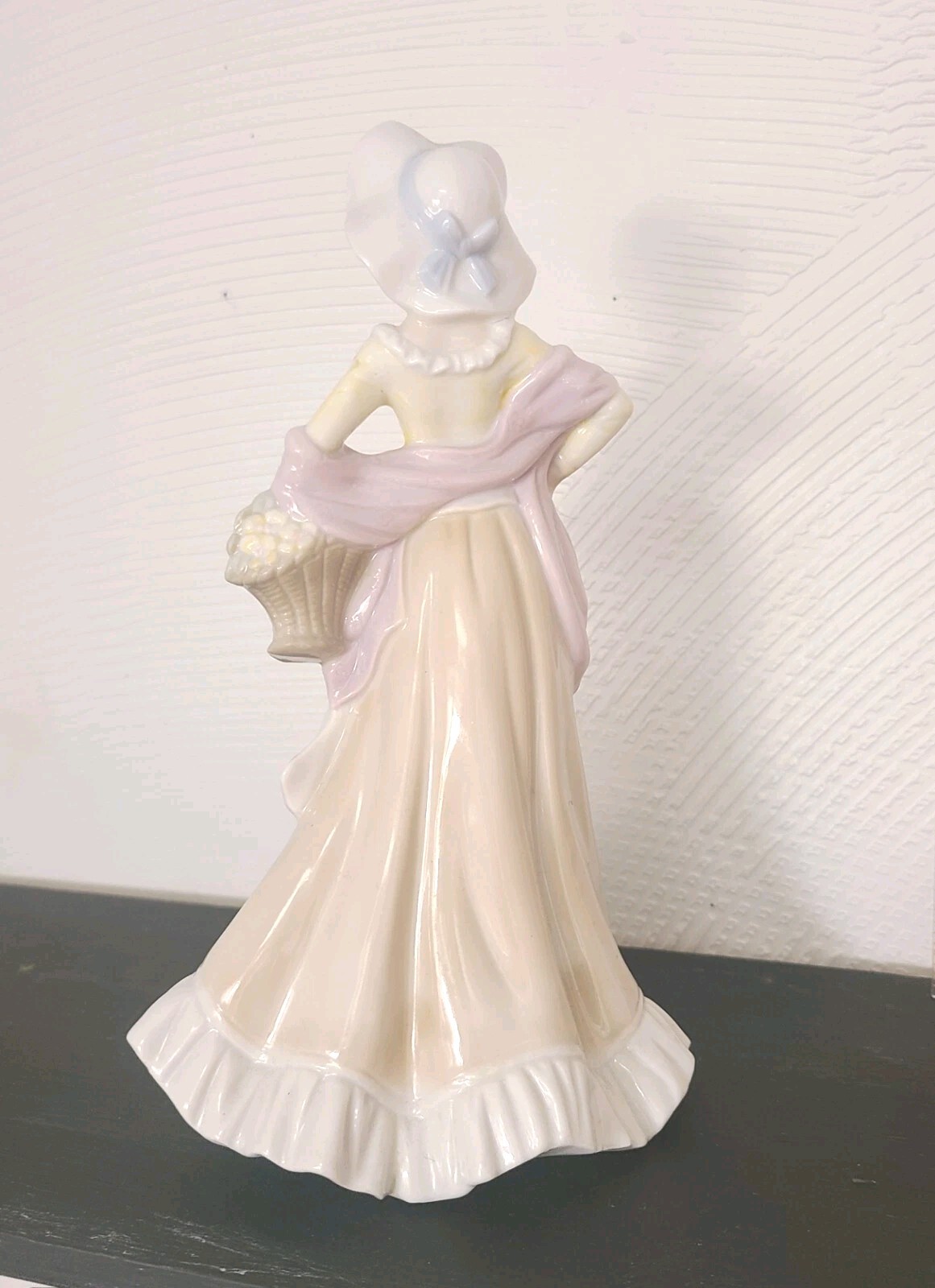 Ceramic Lady With Basket Of Flowers Figurine Pastels Cottage Core Country