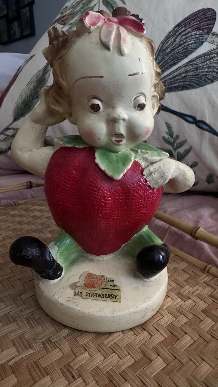 Vtg 1942 PEEDEE Carlton Ware Fruit Kids STELLA STRAWBERRY Chalkware 7.5” READ